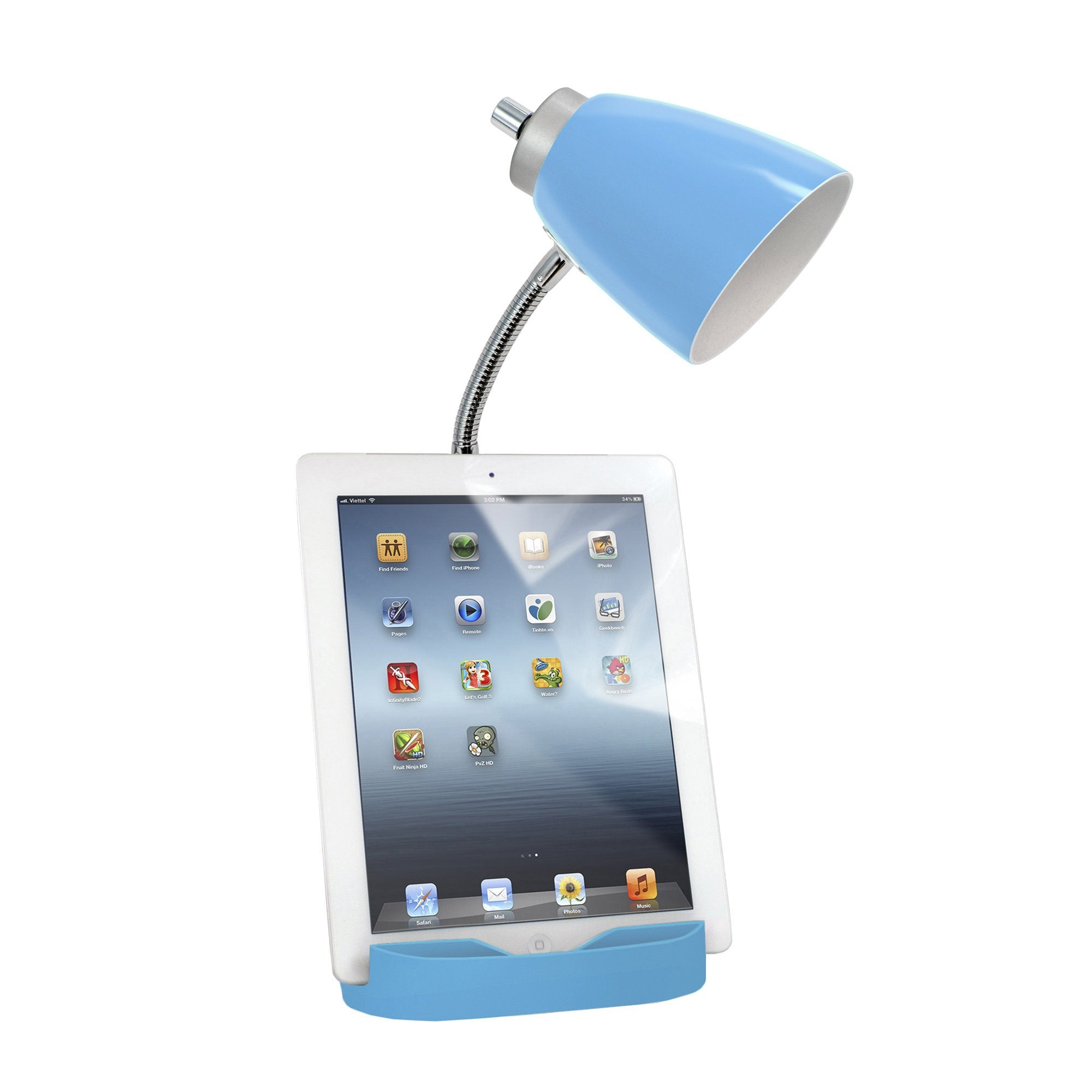 Limelights Ld1057 Blu Gooseneck Organizer Desk Lamp With Ipad Tablet Stand Book Holder And Charging Outlet, Blue