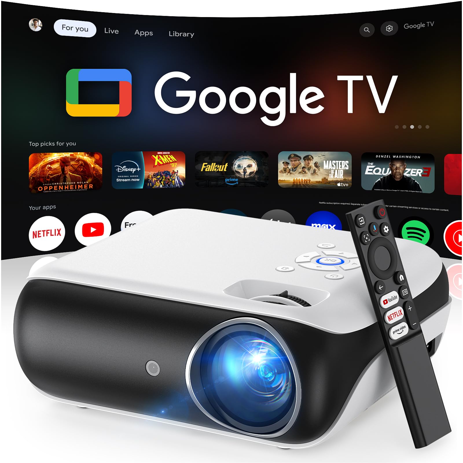 Happrun Google Tv Projector   4K & Hdr10+, Wifi & Bluetooth, Netflix Licensed, Outdoor Movie Projector With Google Cast & Airpla