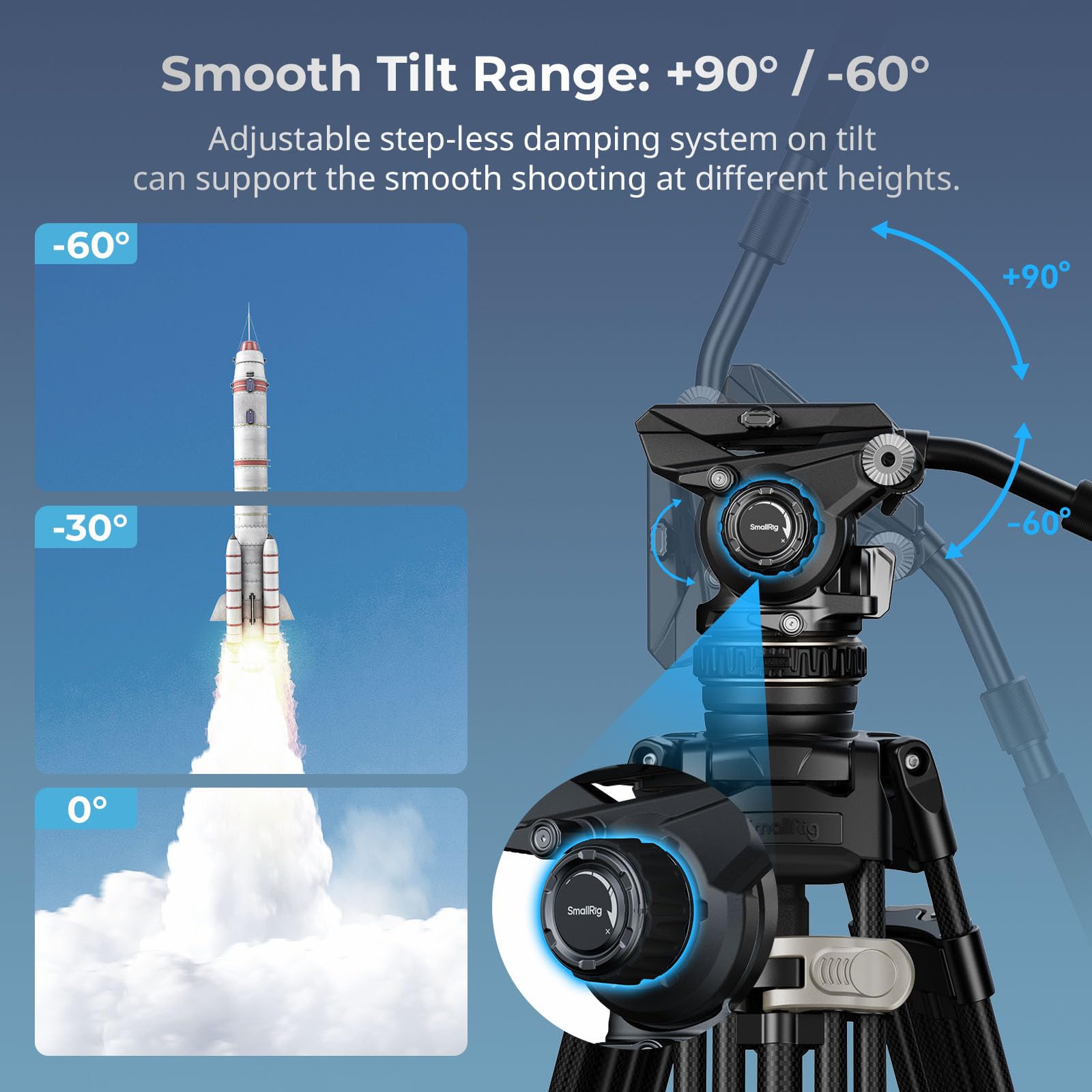 Smallrig Dh12 Professional Fluid Video Head With 6-Step Counterbalance Dynamic, Step-Less Damping Adjust On Pan/Tilt, Dual-Mode