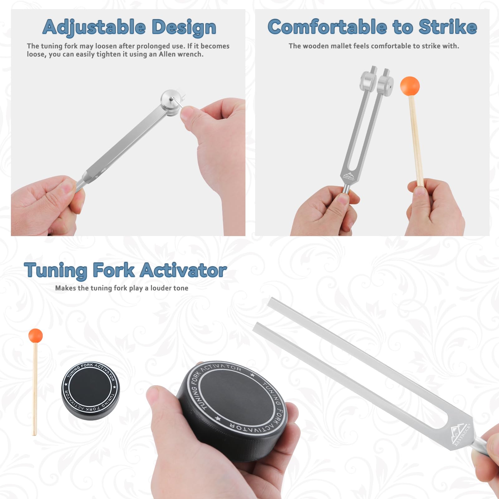 Eastrock Tuning Fork 4 Pcs Set For Music (384 Hz, 256 Hz, Om136.1 Hz, 128 Hz) For Sound Healing Meditation Energy Work Therapy Y