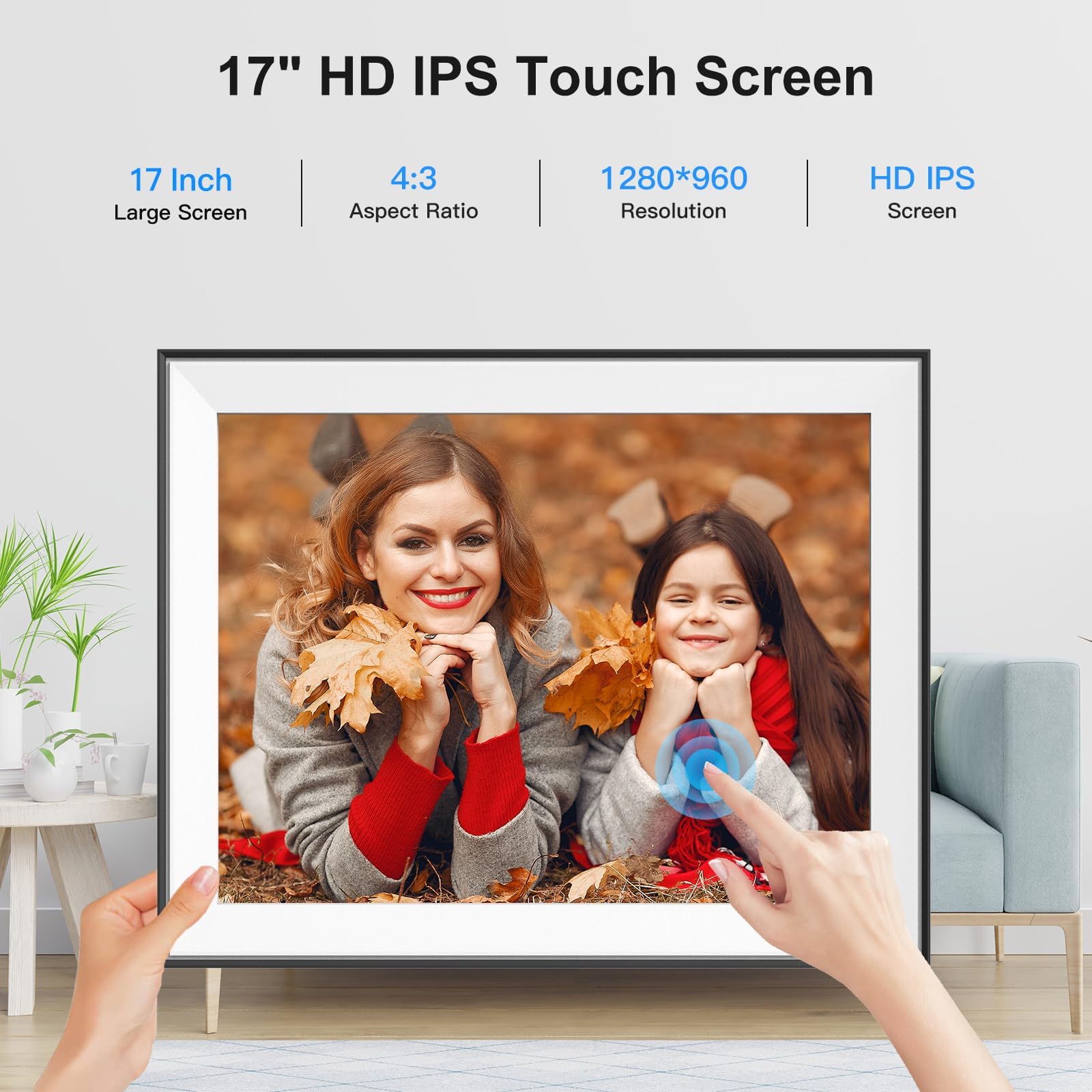 17'' Digital Picture Frame Large Digital Photo Frame   Touch Screen, Light Sensor, Full Function, Load Photo Video From Phone To