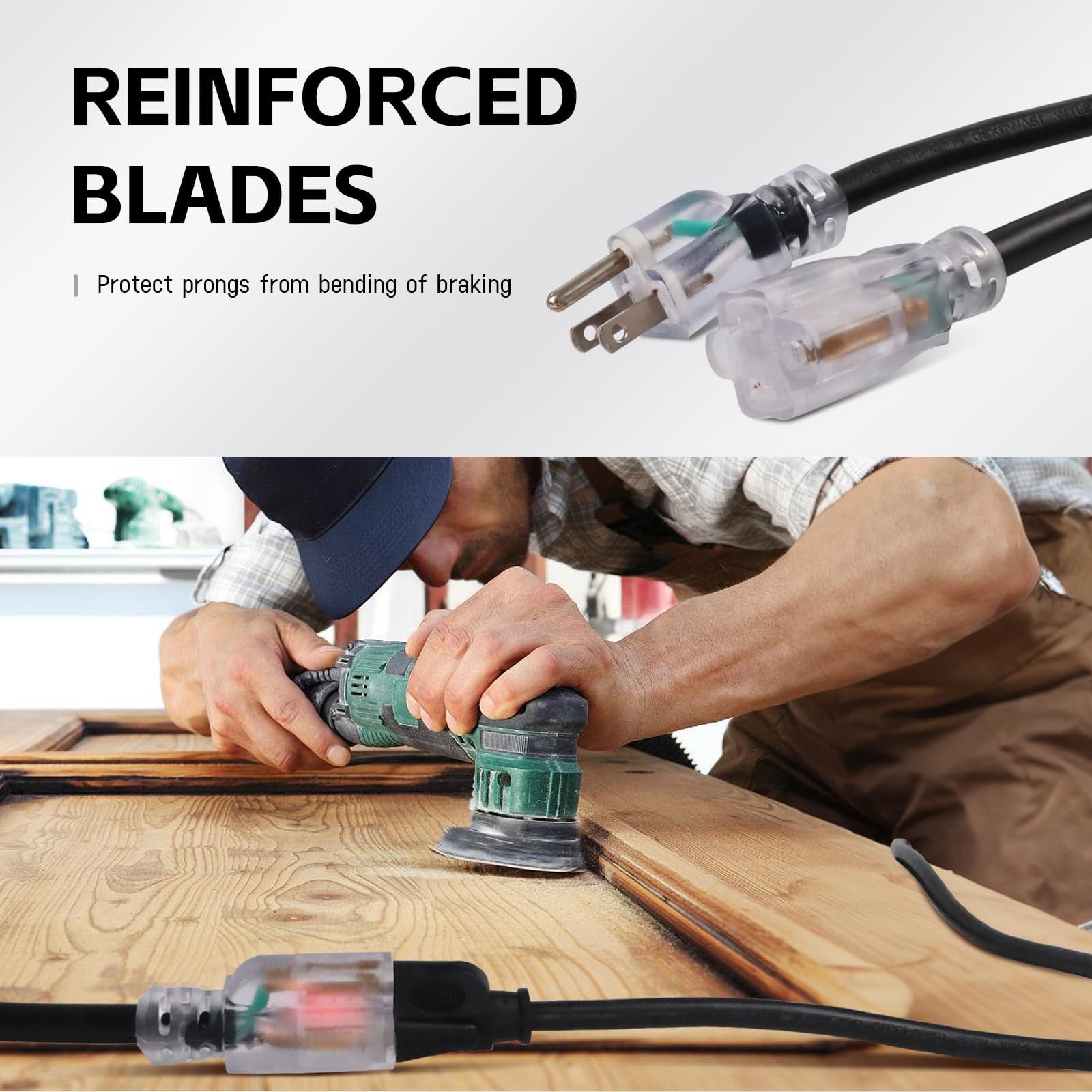 Ep 25 Ft Outdoor Extension Cord, 12/3 Sjtw Heavy Duty Waterproof Power Cable, 3 Prong Grounded Plug, Lighted End, For Lawn, Gard