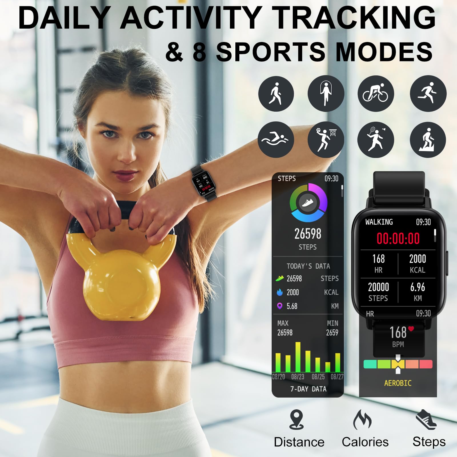 Smart Watch For Women(Answer/Make Call) 1.7'' Touch Screen Fitness Tracker With Step Calorie Digital Watch For Ios&Android Water