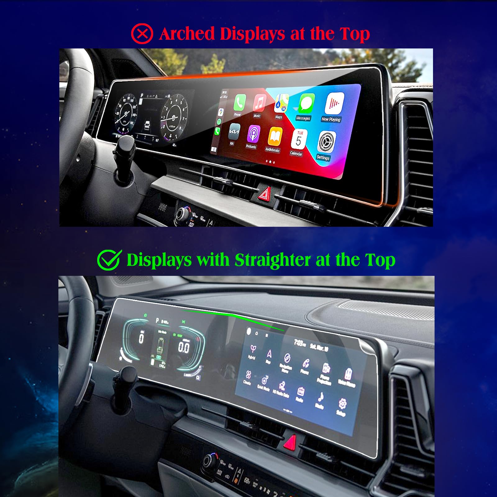 Eueky 2Pcs 2024 Sportage Screen Protector For 2023 2024 Kia Sportage Nq5 12.3 Inch Dual Panoramic Arced Digital Display Compatib