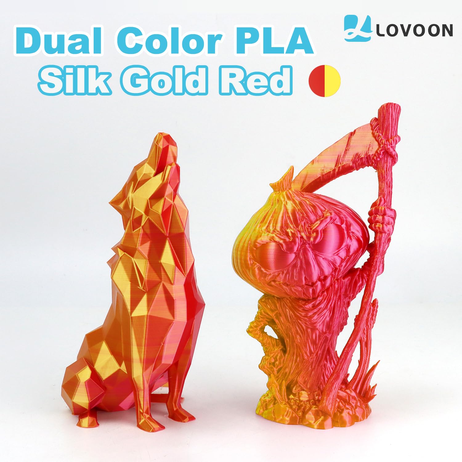 Lovoon 3D Printer Filament Dualcolor,1.75Mm Silk Pla Filament Gold Red Dualcolors, Silky Pla Filament For 3D Printer And 3D Pen,