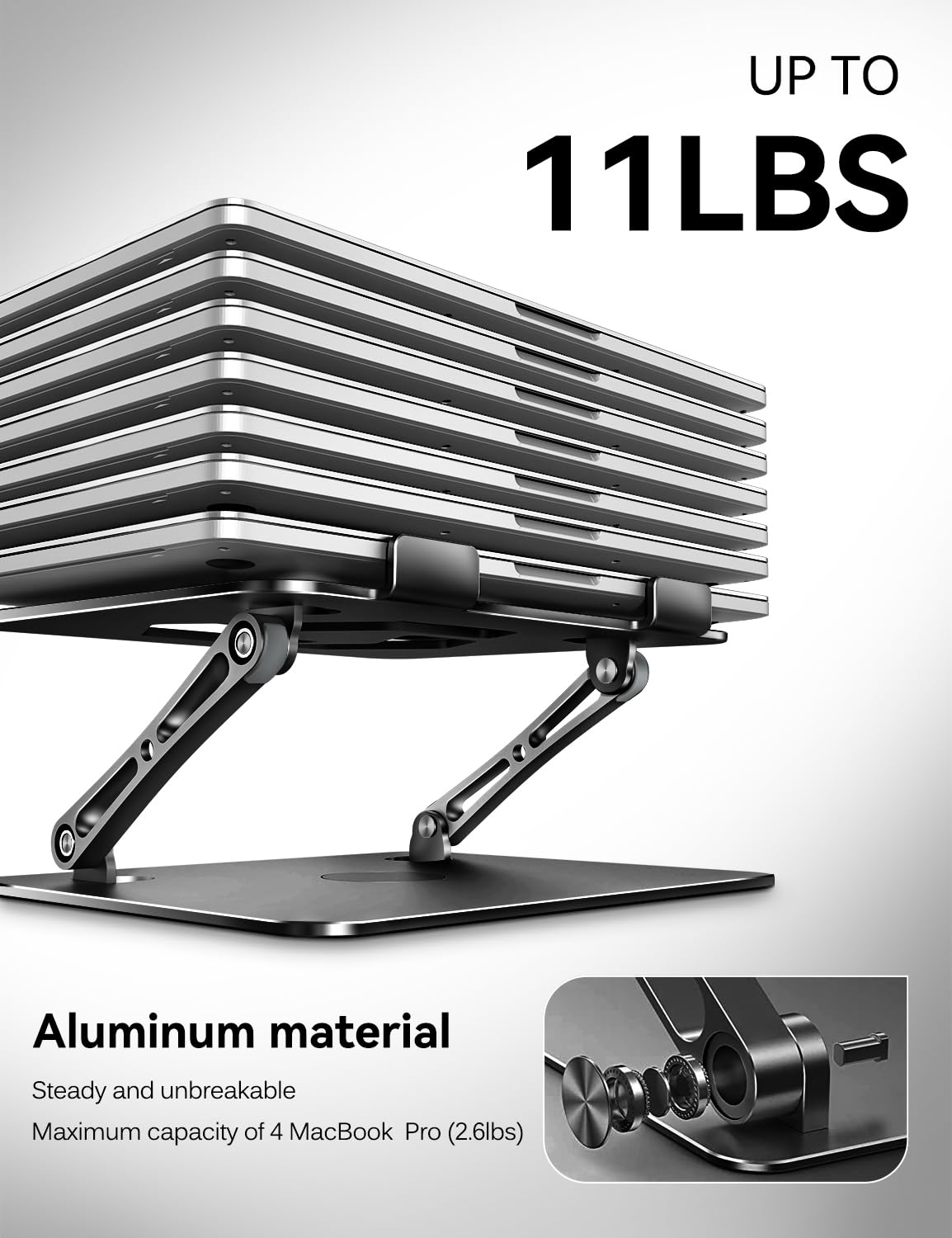 Ivoler Adjustable Laptop Stand With 360� Rotating Base, Ergonomic Laptop Stand For Desk, Foldable & Portable Laptop Riser, Suitable For Collaborative Work, Fit Macbook Laptops Up To 16 Inches[Black]