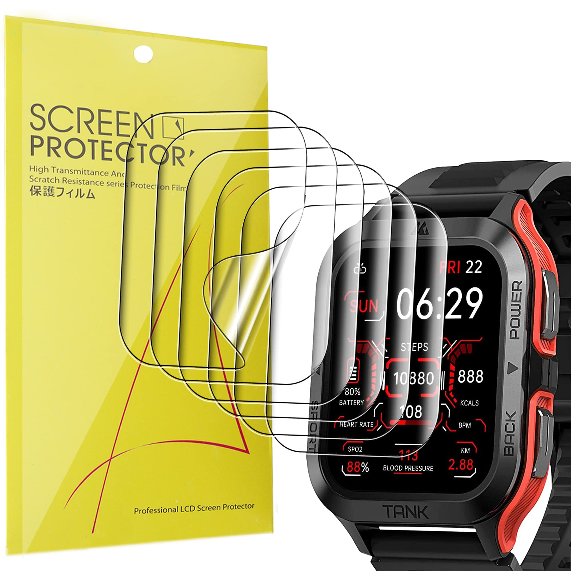 Compatible For Amaztim M2 Smart Watch Screen Protector, Lamshaw [6 Pack] Full Coverage Tpu Clear Film Compatible For Amaztim M2 