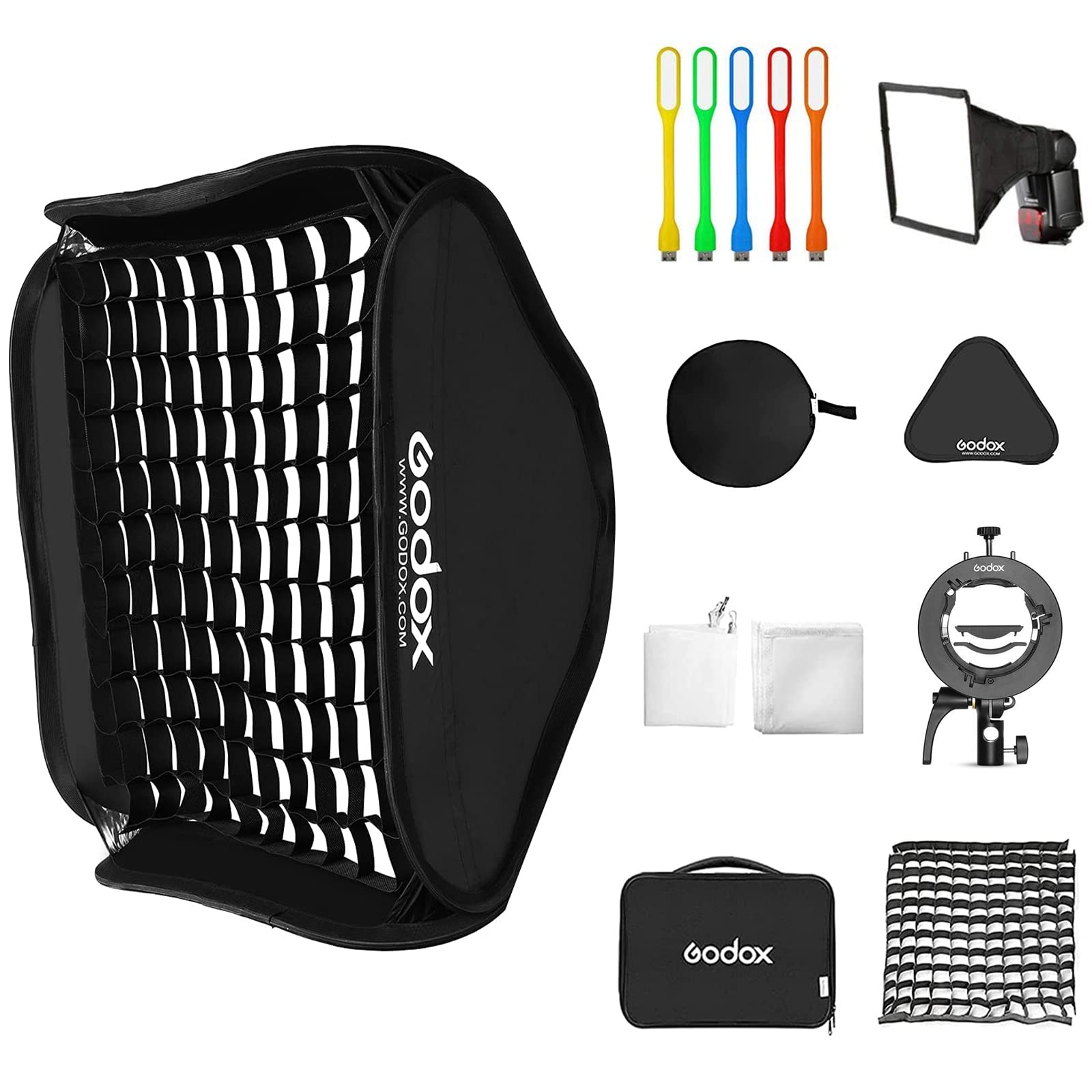 Godox 24X24Inch / 60X60Cm Foldable Flash Softbox &Grid With Godox S2 S Type Speedlite Bracket Bowens Mount And Carrying Case For