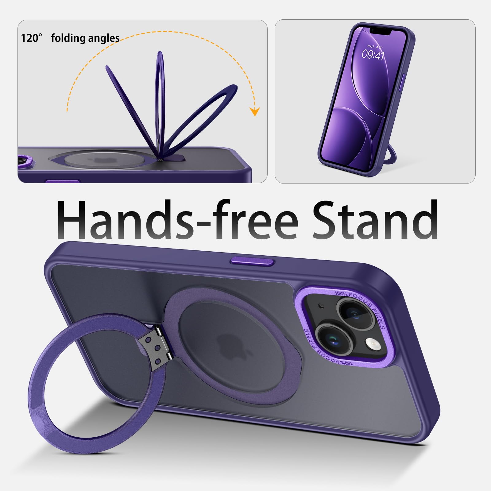 Duedue For Iphone 13 Mini Case Magnetic, Built-In Ring Holder Translucent Matte Back Protective Cover Shockproof Kickstand Phone