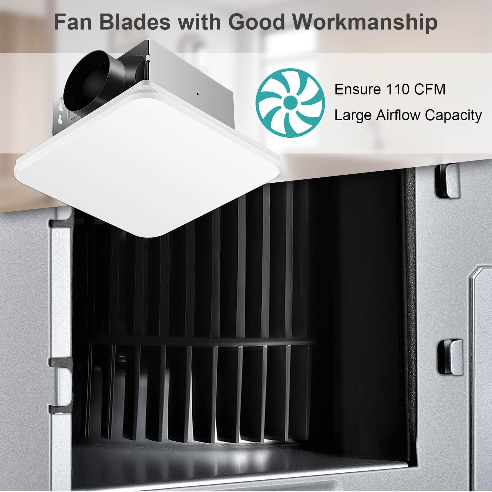 Joeaonz Bathroom Exhaust Fan 110Cfm With Hidden Grille Design, 1.0 Sones Urtra Quiet Ceiling Ventilation Fan System   Household