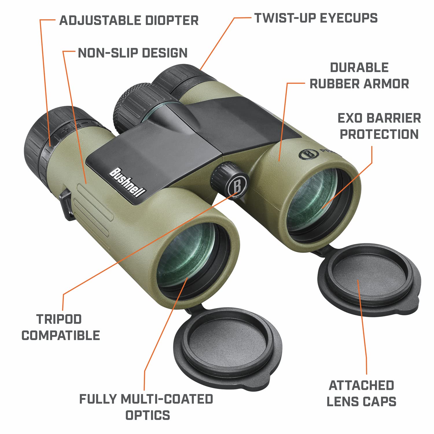 Bushnell Prime 10X42 Binocular And Vault Bino Caddy Combination Pack, Waterproof Hunting Binocular With Rugged Binocular Pouch F