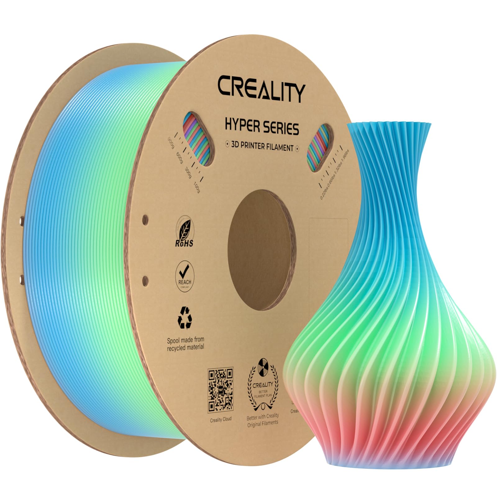 Creality Rainbow Pla For Ender 3 V3 Plus, 3D Printer Filament Designed For High Speed 300Mm/S, Short Gradient Rainbow Pla