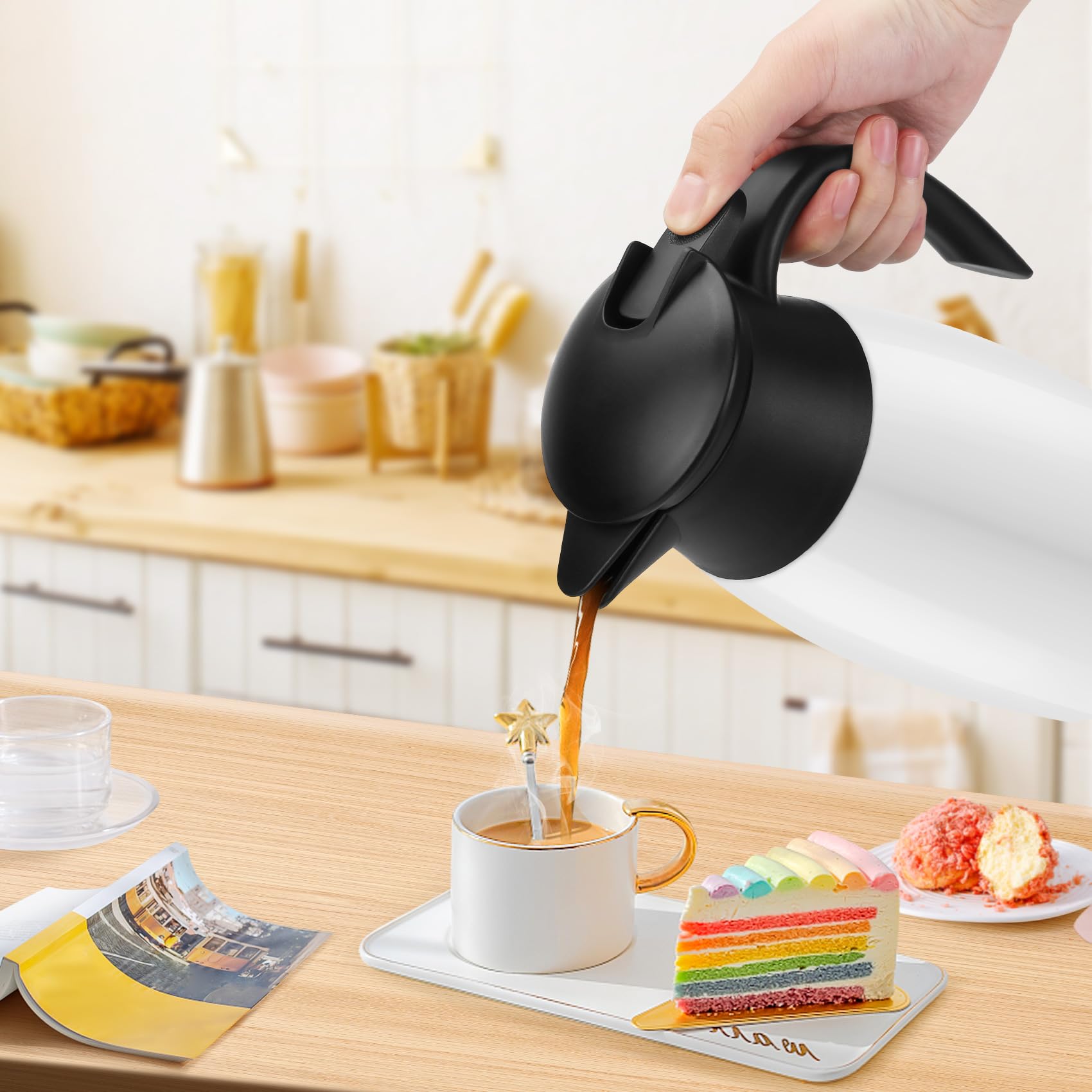 70Oz Coffee Carafe Airpot Insulated Coffee Thermos Urn Stainless Steel Vacuum Thermal Pot Flask Dispenser For Coffee, Hot Water,