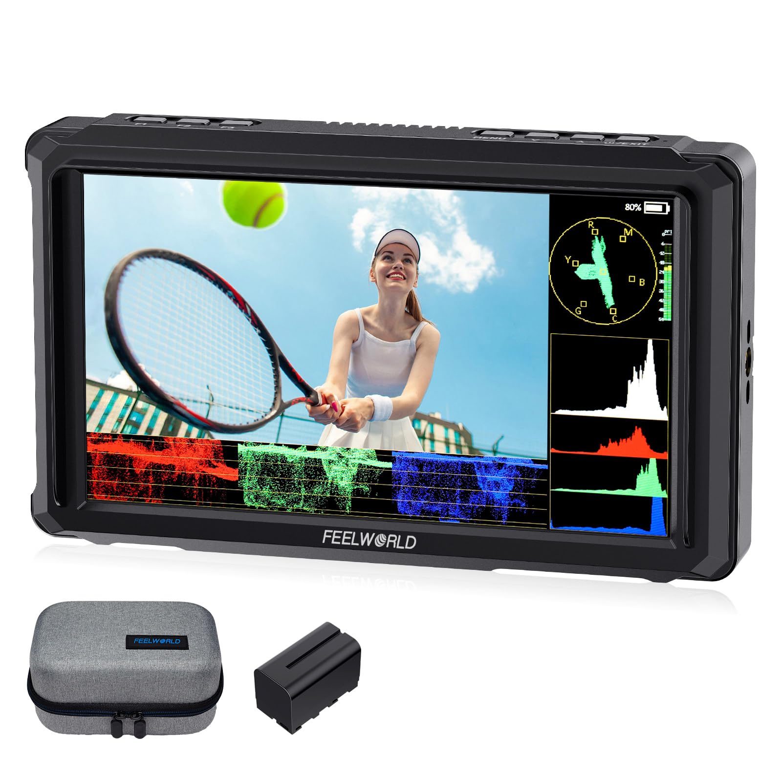 FEELWORLD FW568 PRO 6 Inch 1200nit High Bright Camera DSLR Field Monitor with F750 4400mAh Battery and Bag, Custom 3D LUT Camera