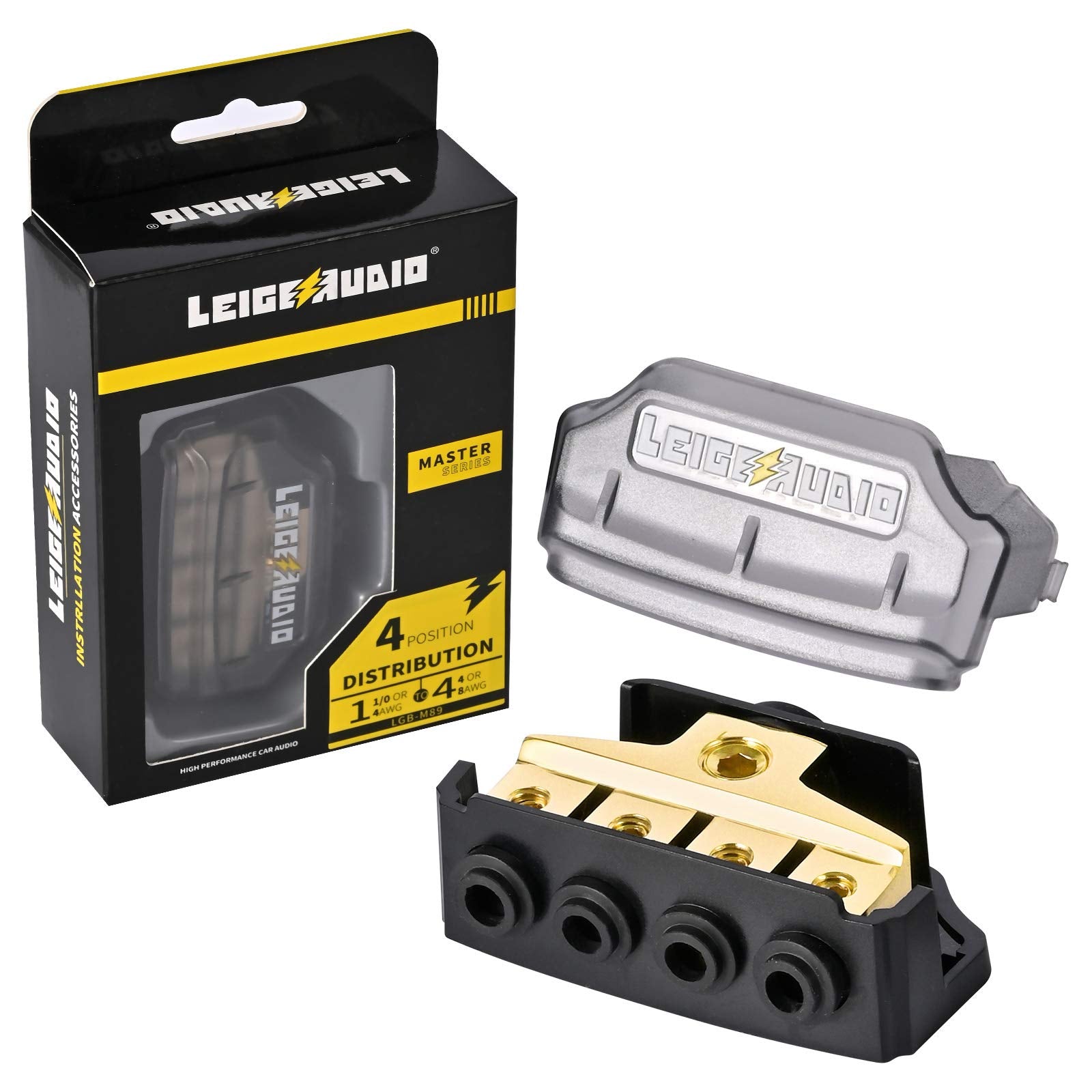 Leigesaudio Copper 0/2/4 Gauge In 4/8/10 Gauge Out Power Distribution Block For Car Audio Splitter(1 In 4 Out)