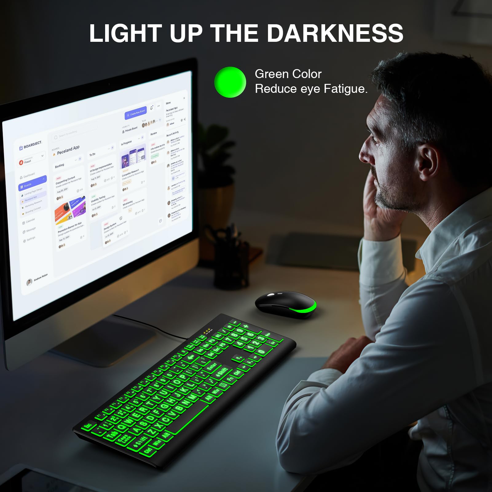 SABLUTE Large Print Backlit Keyboard K11 Pro, Wired USB, 7-Color Lighted, Oversize Letters, Black