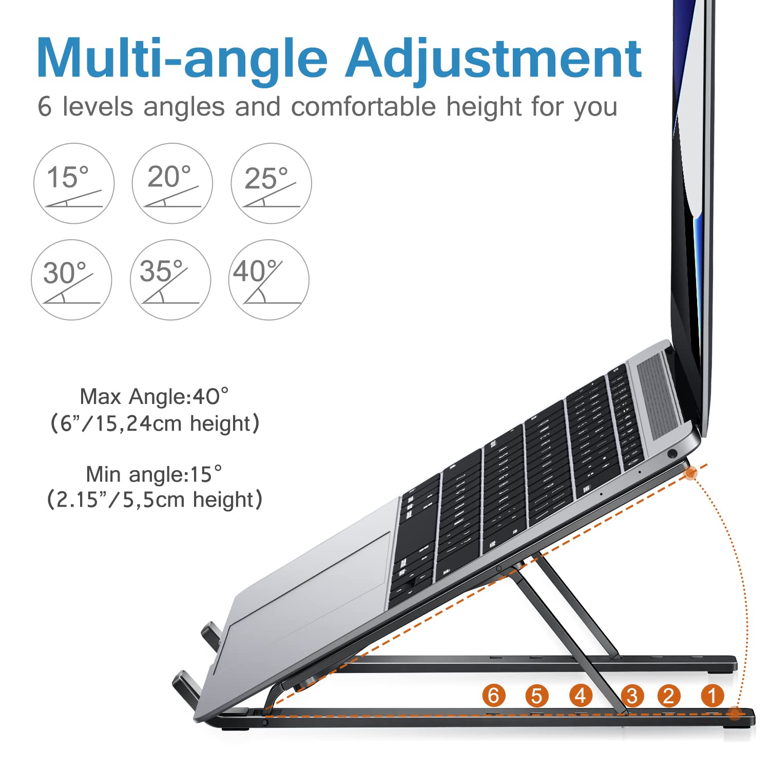 Ivoler Laptop Stand, Laptop Holder Riser Computer Tablet Stand, 6 Angles Adjustable Aluminum Ergonomic Foldable Portable Desktop Holder Compatible With Macbook,Ipad, Hp, Dell, Lenovo 10 15.6� Black
