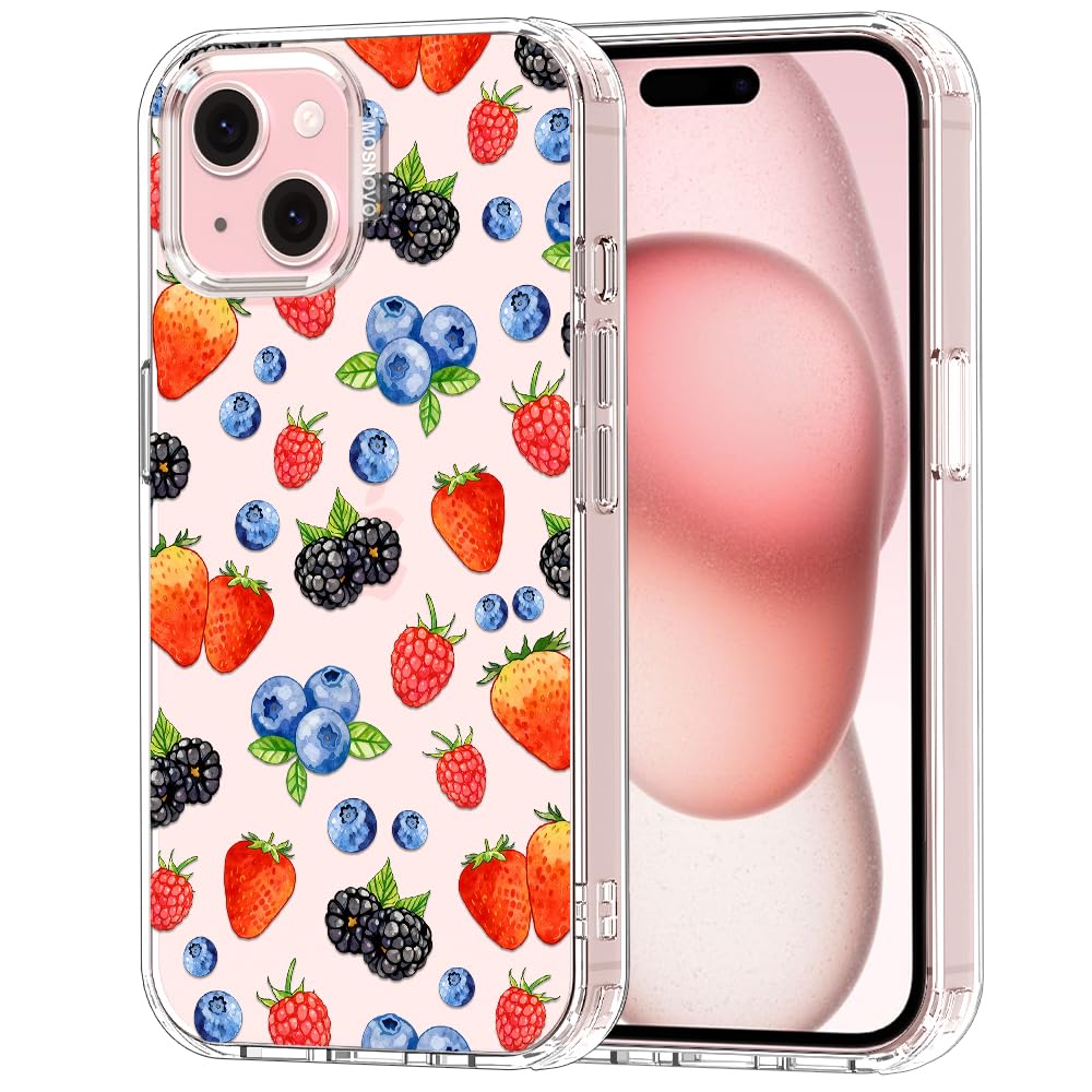 MOSNOVO for iPhone 15 Case, Shockproof Military-Grade Protection 6.6ft Drop Tested, Clear Phone Case for iPhone 15, Wild Berries