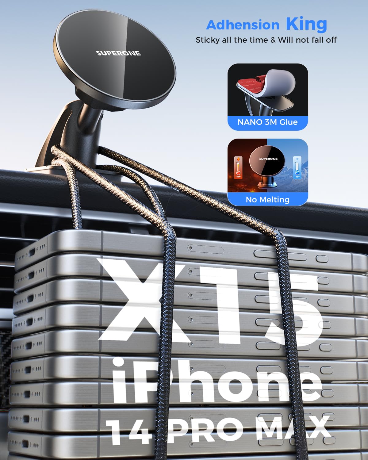 Superone For Magsafe Car Mount, [Never Drop] Strong Magnetic Phone Holder For Car Dash, [Hands Free] 360 Rotation Car Phone Hold