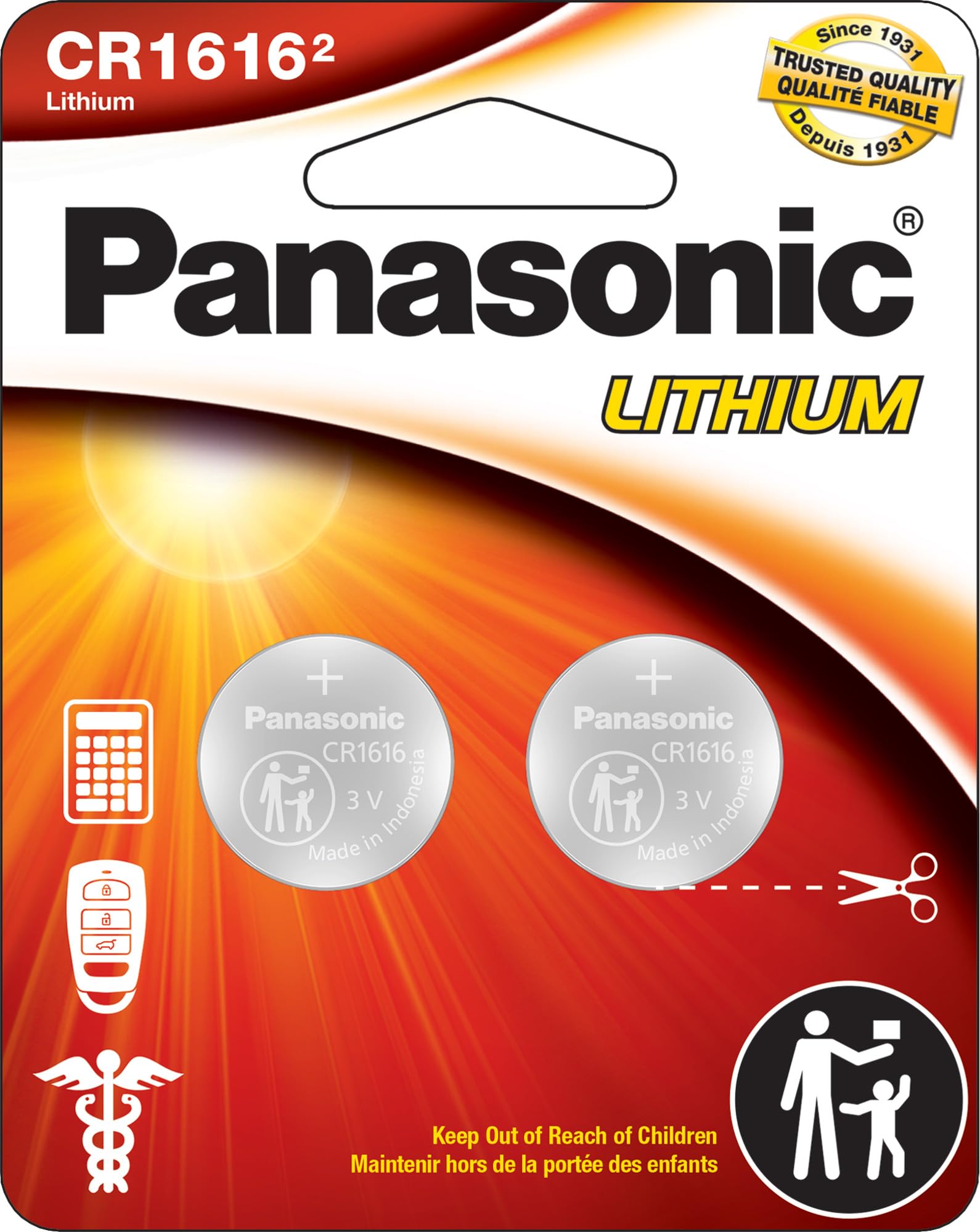 Panasonic Cr1616 3.0 Volt Long Lasting Lithium Coin Cell Batteries In Child Resistant, Standards Based Packaging, 2 Battery Pack