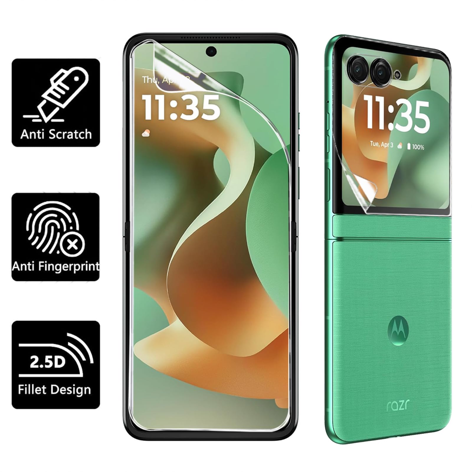 AFENGBOX 3 Pack Screen Protector for Motorola Razr 2025/2024, HD TPU, Anti-Scratch, Bubble Free, Clear, Fits Main & Front Screens