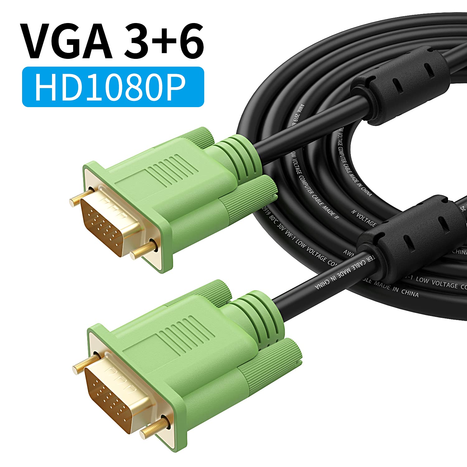 Xxone Vga Cable 6Ft, Vga To Vga Hd15 Monitor Cable For Pc Laptop Tv Projector 6Feet