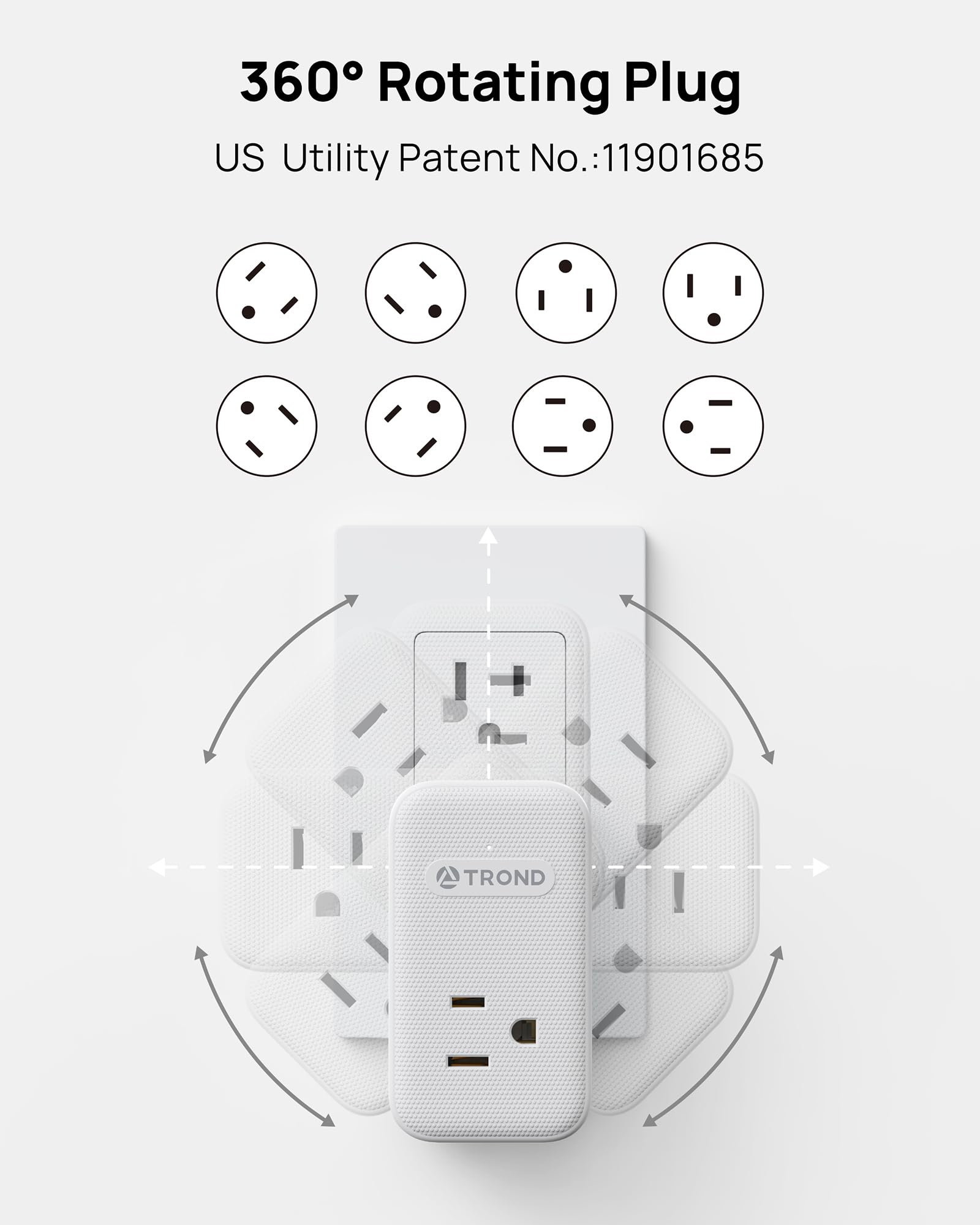 Trond Outlet Extender With 360 Rotating Plug, 3 Ac Outlet Splitter With Pd 20W Usb C Charger, Usb Wall Plug Adapter, A Small Cha