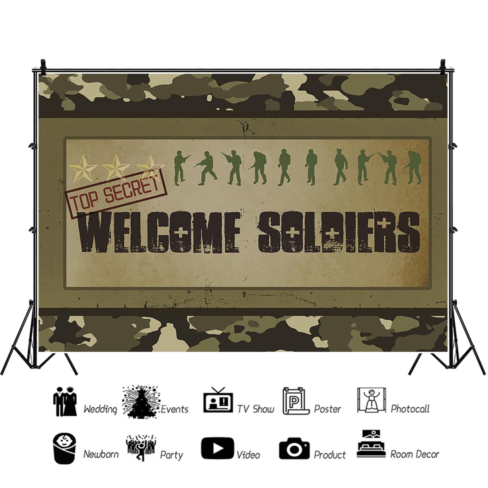 Baocicco Army Soldier Backdrop 5X3Ft Welcome Soldiers Photography Background Three Stars Top Secret Camouflage Backdrop Children