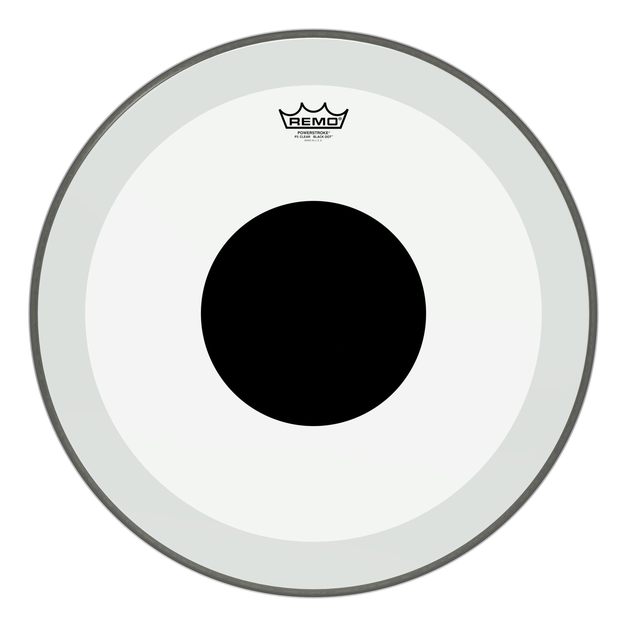 Remo P31320-10 Clear Powerstroke 3 Bass Drum Head - 20-Inch - Black Dot
