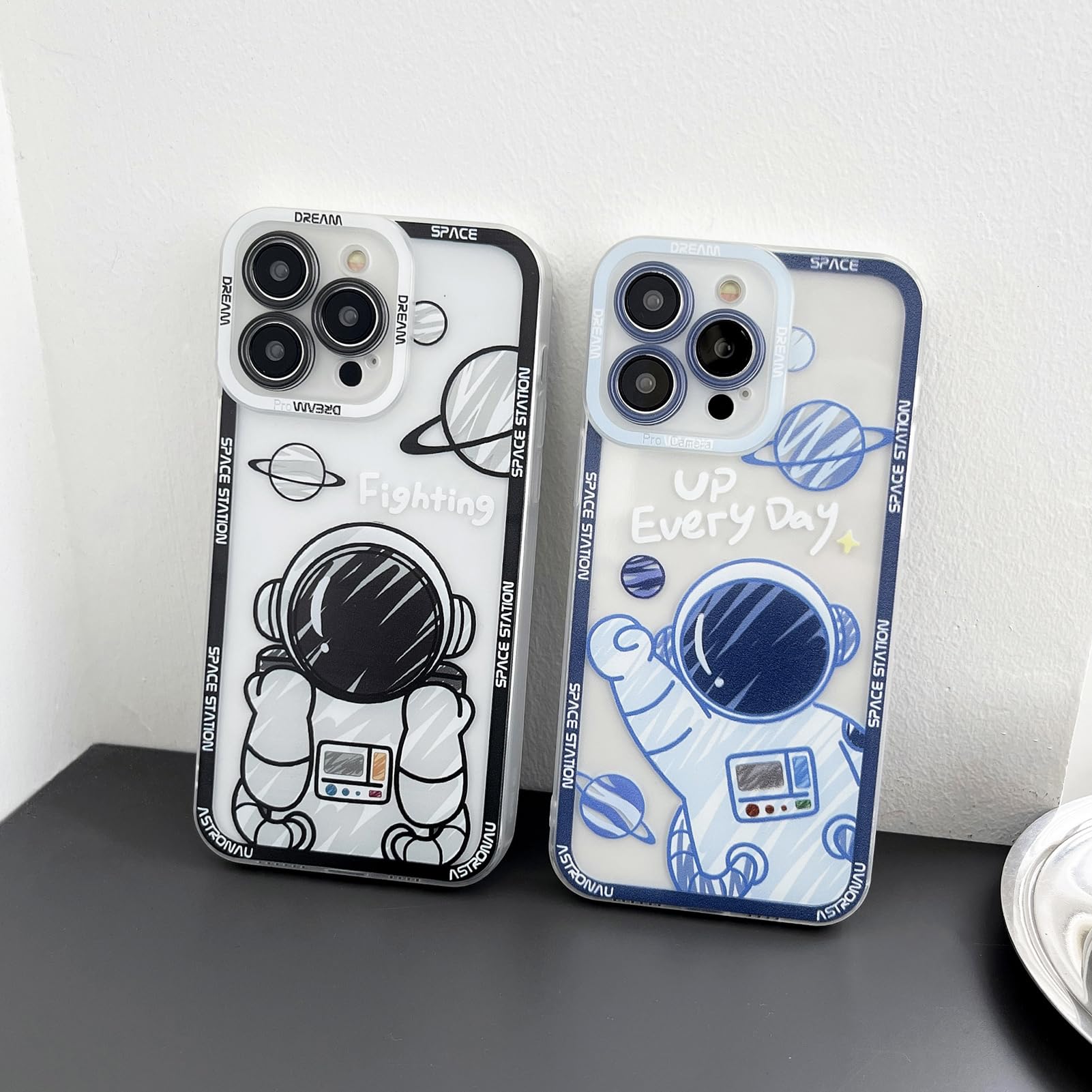 Yonds Queen For Iphone 13 Pro Cute Clear Case, Cool Cartoon Astronaut Space Planet Moon Design Stylish Soft Tpu Bumper Shockproo