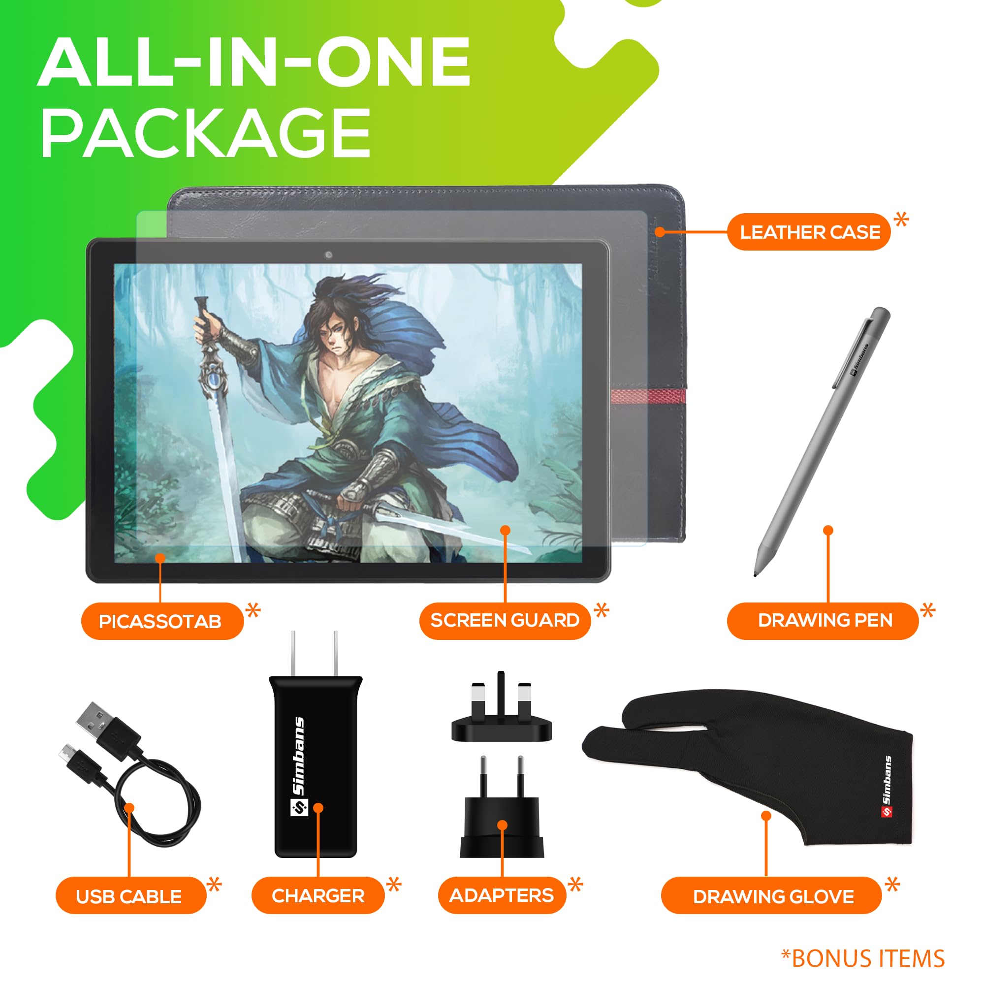 Simbans PicassoTab X 10 Drawing Tablet - Portable, No Computer Needed, 4GB + 64GB, Stylus Pen, Best Gift for Beginner Digital Artists