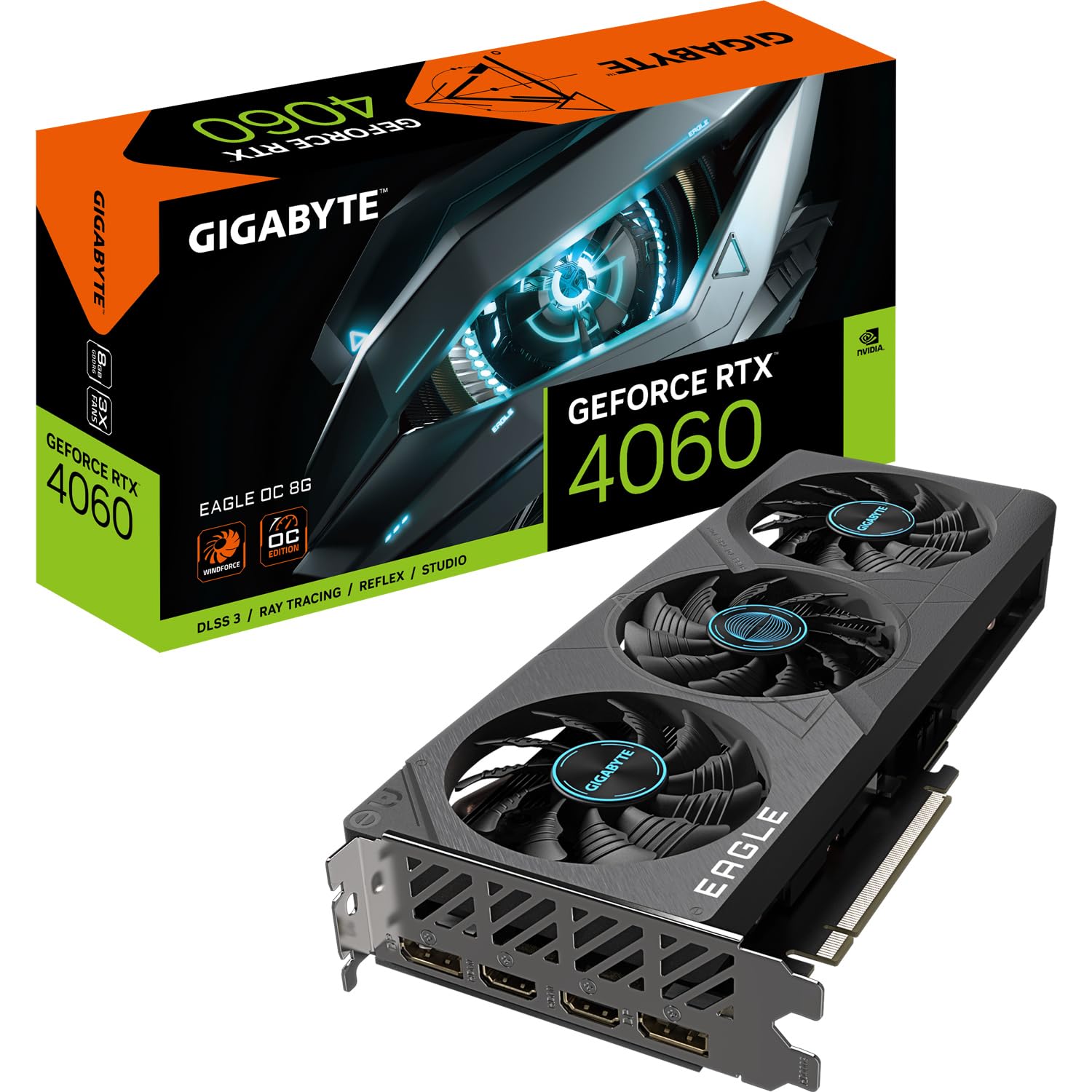 Gigabyte NVIDIA GeForce RTX 4060 Eagle OC Graphics Card - 8GB GDDR6, 128-bit, PCI-E 4.0, 2505MHz Core Clock, 2X DP 1.4, 2X HDMI