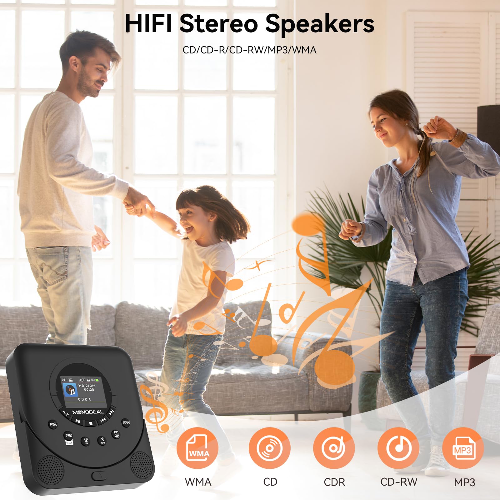 Cd Player Portable,Monodeal Dual Stereo With Cd Player With Speakers,Rechargeable Cd Player Bluetooth,Support Tf Card,Fm Receive