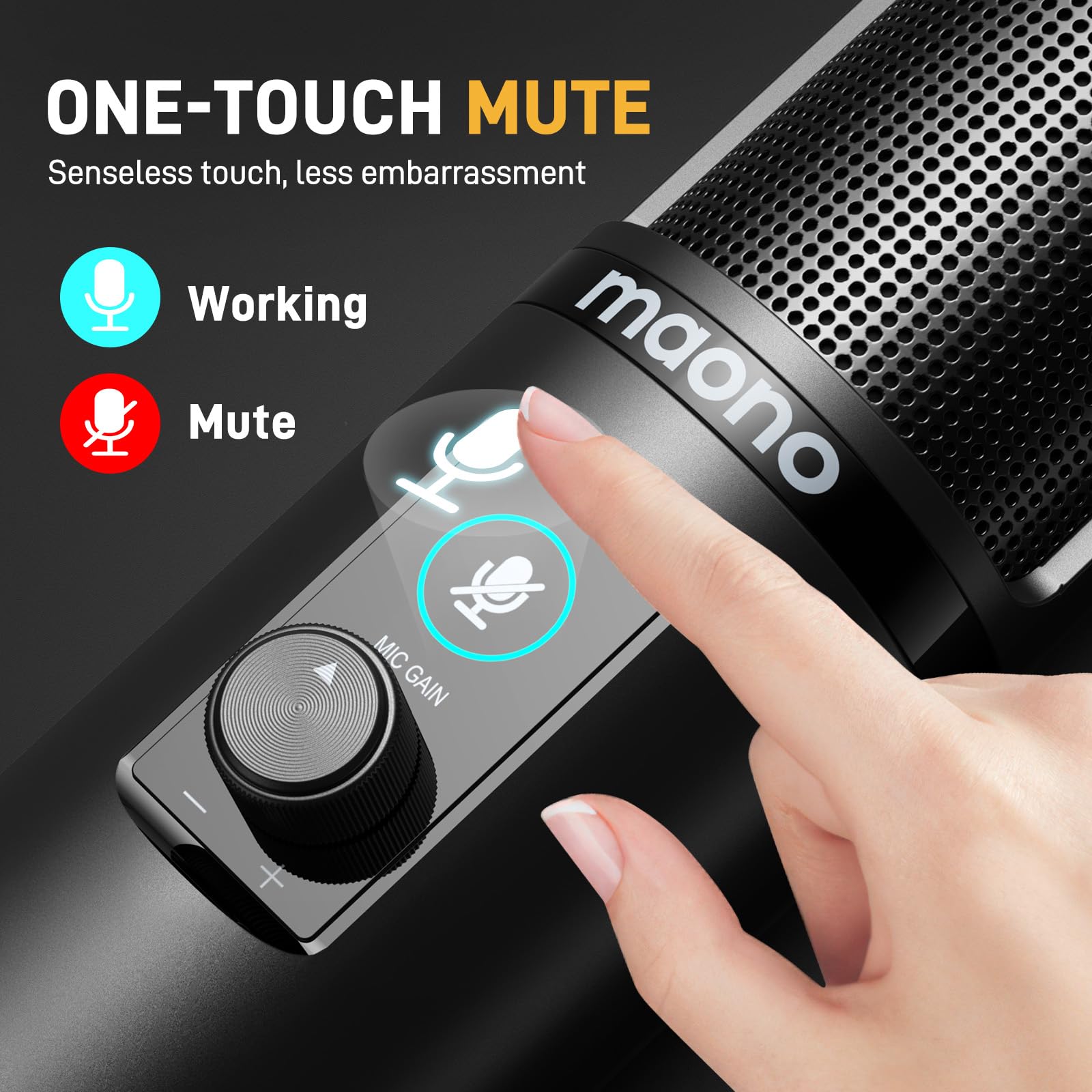Maono Usb Recording Microphone Kit, Professional Condenser Microphone For Pc With One Touch Mute And Mic Gain Knob For Singing,