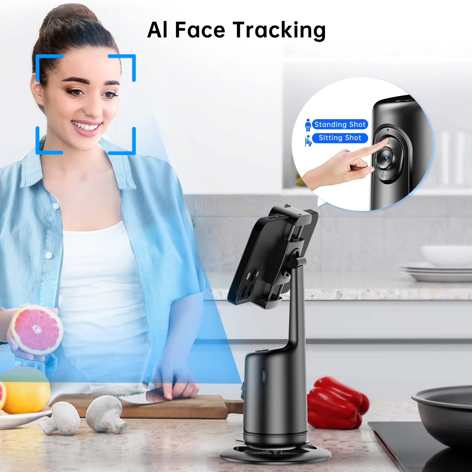 Auto Tracking Phone Holder, Auto Face Tracking Tripod, Portable All In One Smart Selfie Stick 360 Rotation Fast Face & Object Tracking Cameraman Robot Mount For Phone Video Vlog Live Streaming(Black)