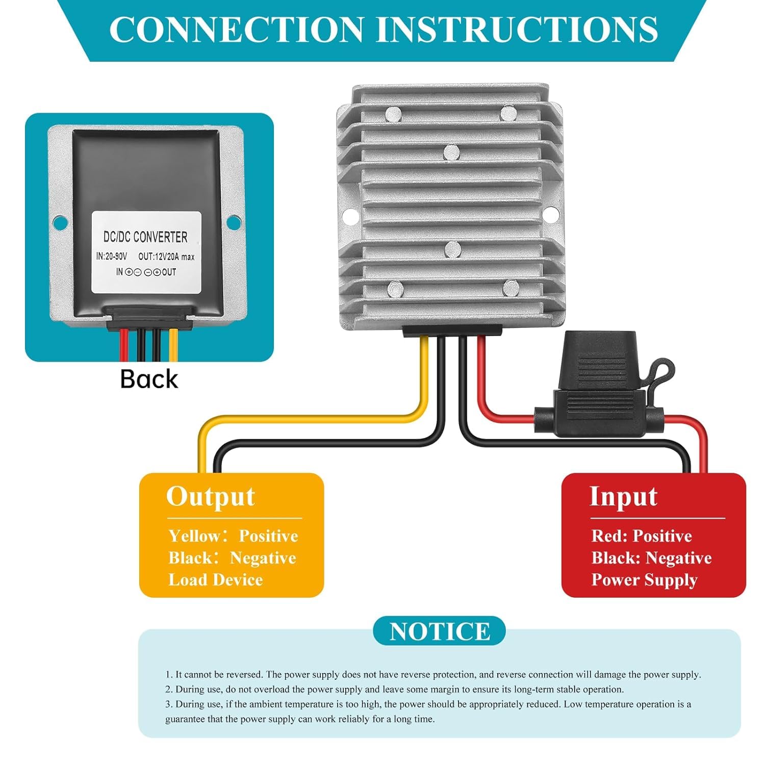 Yaboang Dc/Dc Buck Converter From 20 90V To 12V,Dc/Dc Voltage Converter From 20V/24V/36V/72V/90V To 12V20A 240W Max Power Transf