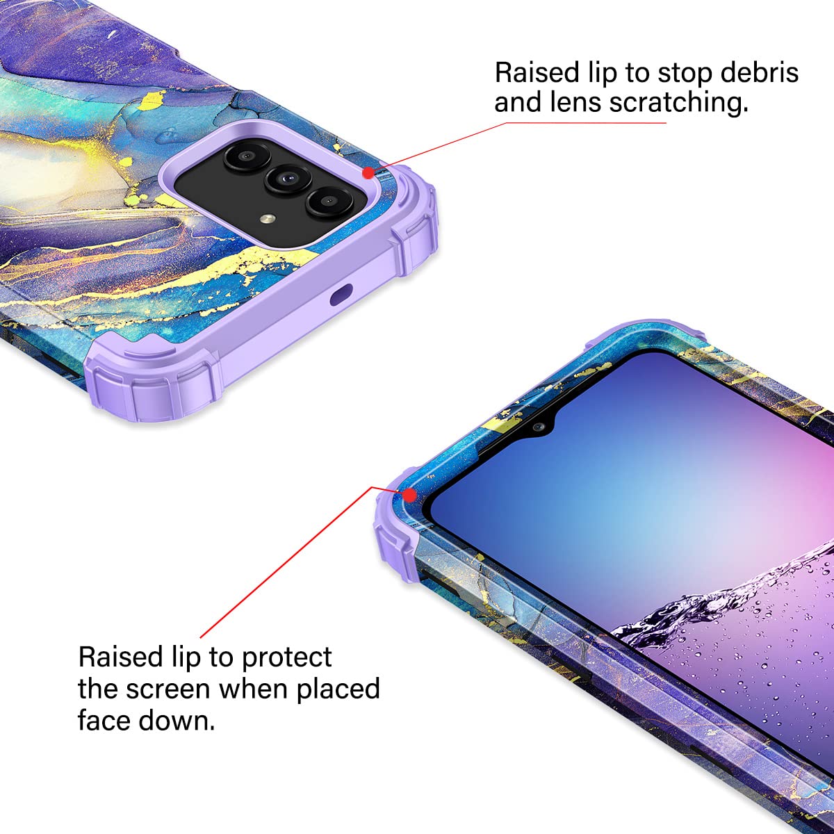 Rancase Samsung Galaxy A13 5G Case Three Layer Heavy Duty Shockproof Polycarbonate Silicone Amethyst Purple