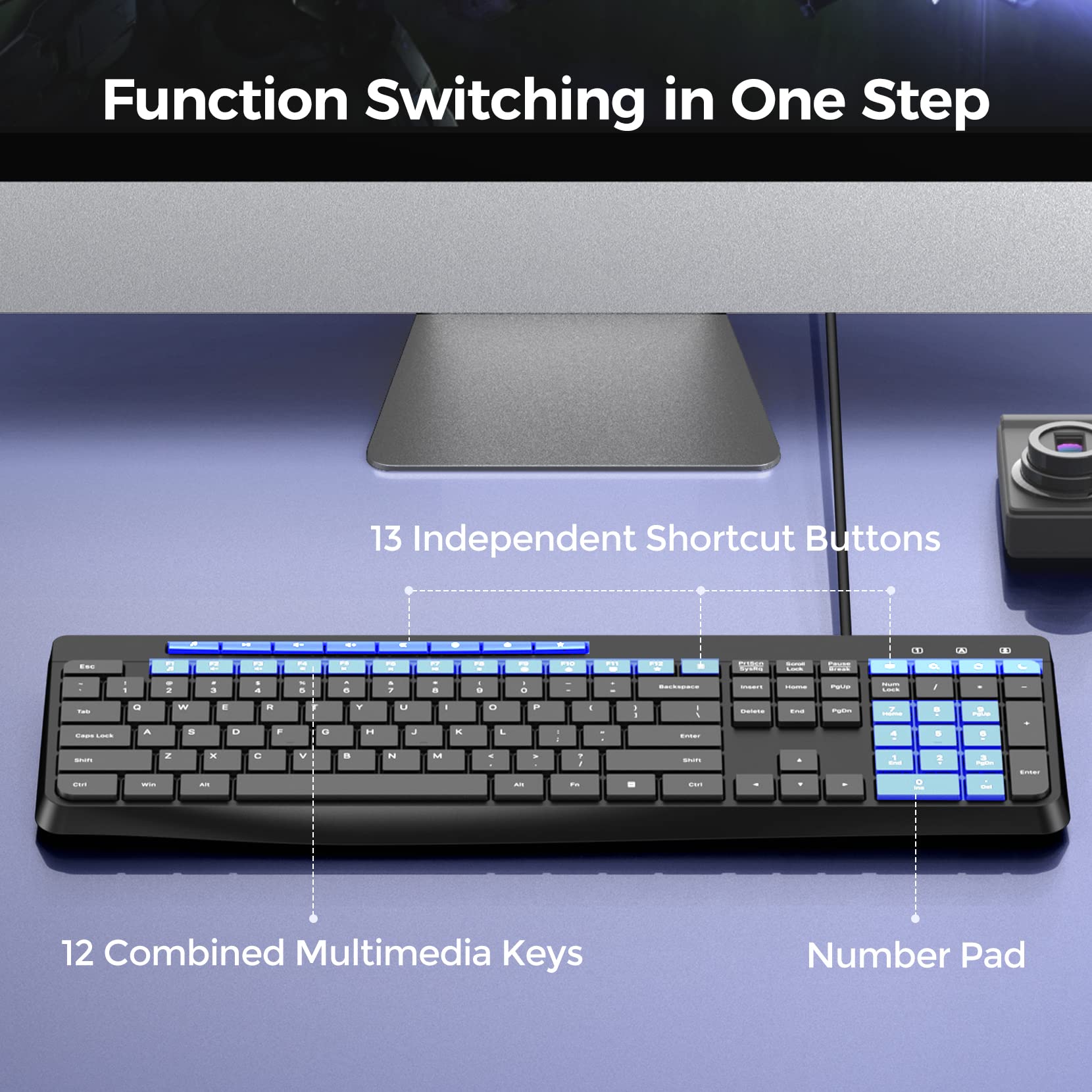 Wired Keyboard,Quiet Keyboard,Multimedia Usb Computer Keyboard,Silent Keyboard With Low Profile Chiclet Keys,Large Number Pad,Sp