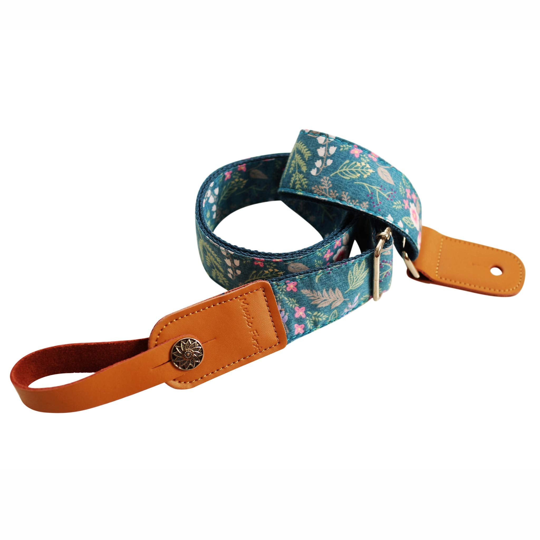 Music First Original Design Vintage Dawn Fog Garden    Soft Muslin & Genuine Leather Ukulele Strap Ukulele Shoulder Strap With A