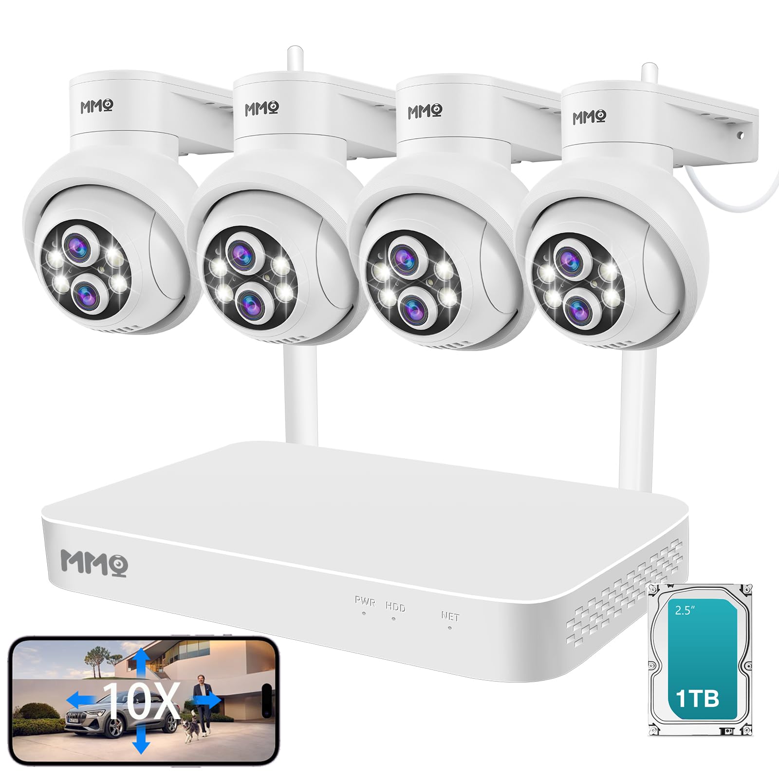 ? Auto Track &10X Hybrid Zoom? Mmq Dual Lens Wifi Security Camera System, 4Pcs Wireless Cameras Outdoor With 1T Hdd,10Ch Expanda