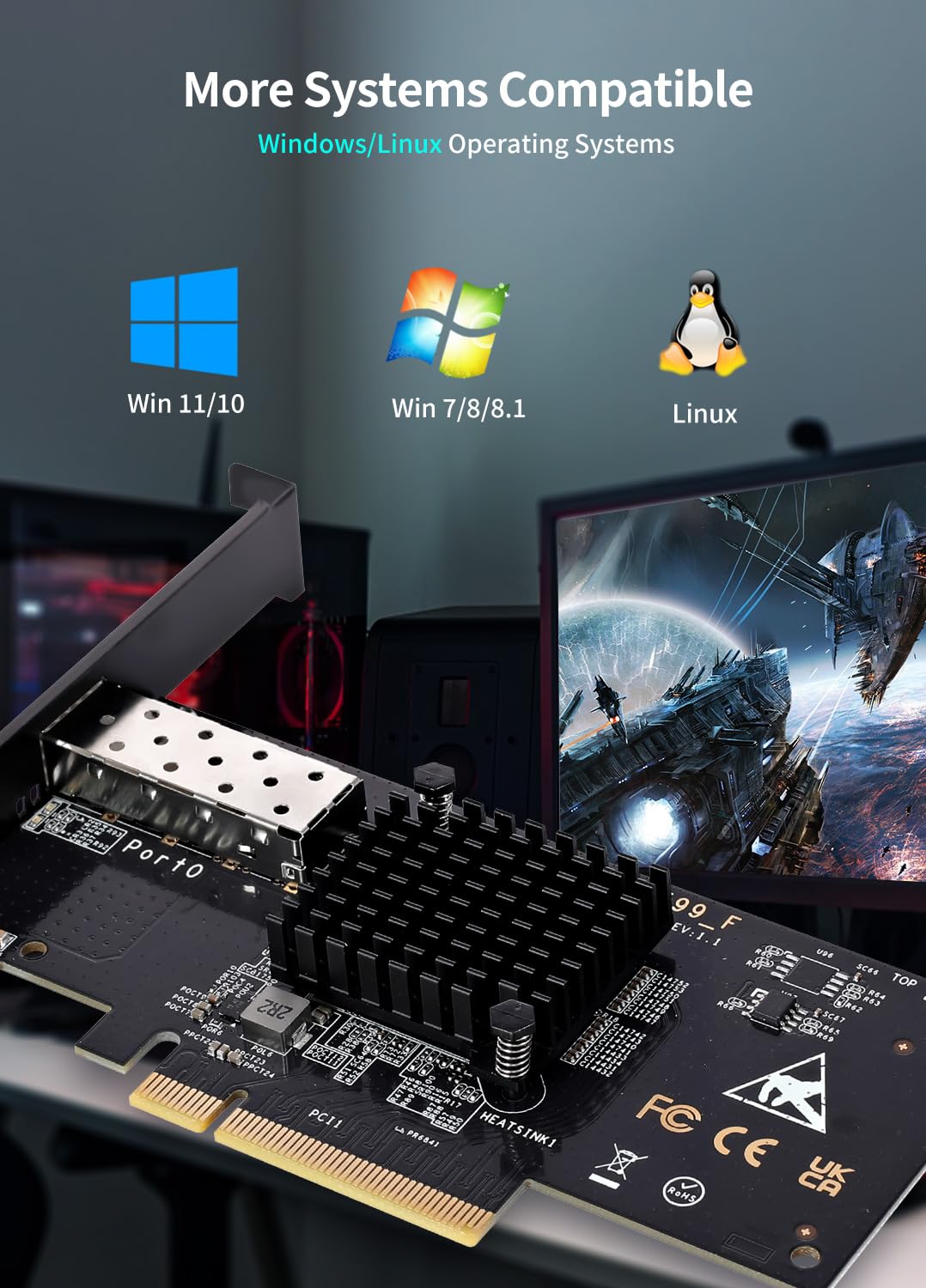 10Gb Sfp Pci E Network Card, Intel 82599(X520 Da1) Controller, 10Gbps Ethernet Adapter, 10Gbe Sfp+ Port, 10G Nic Card, Support W