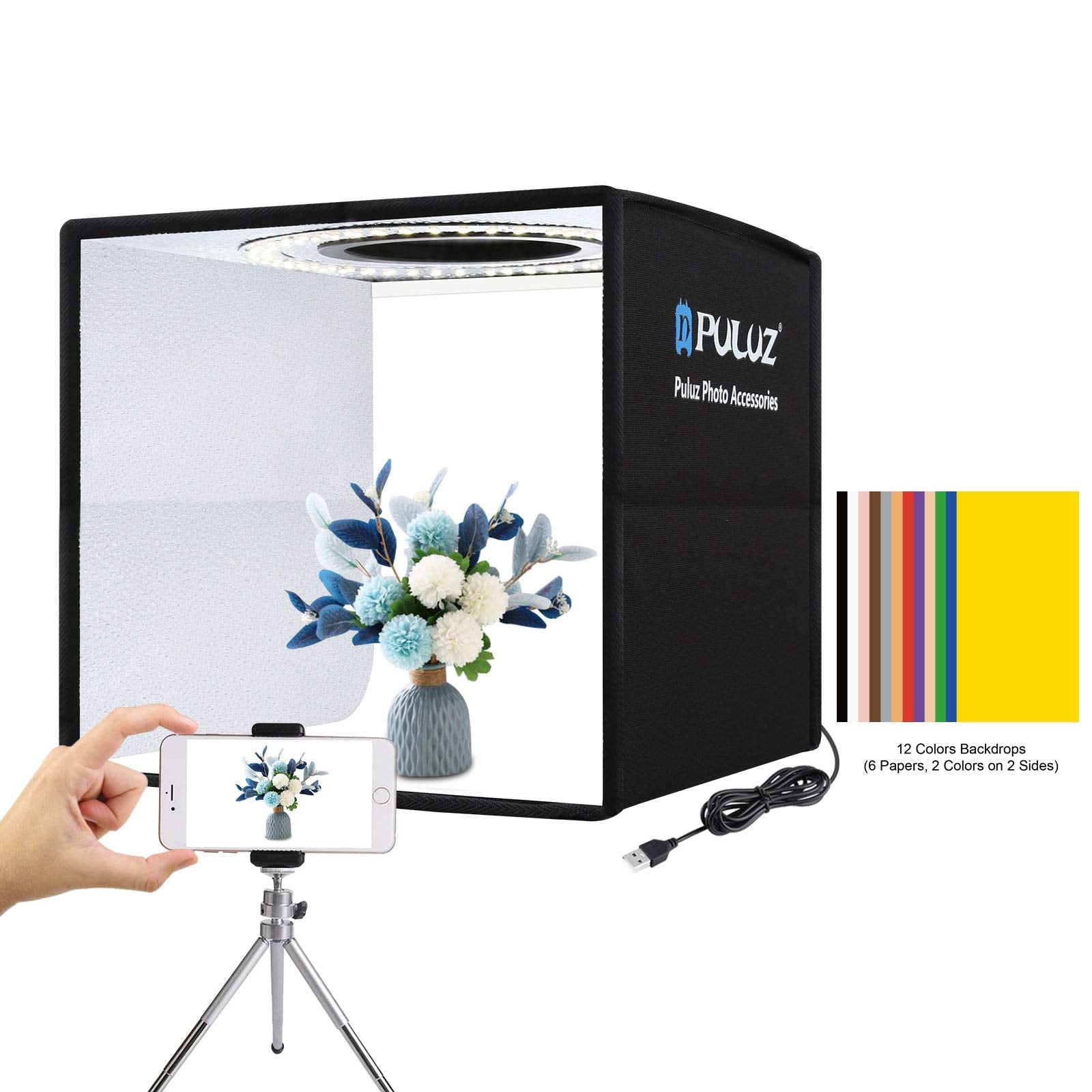 Puluz Mini Photo Studio Light Box, Photo Shooting Tent Kit, Portable Folding Photography Light Tent With Cri >95 96Pcs Led Light