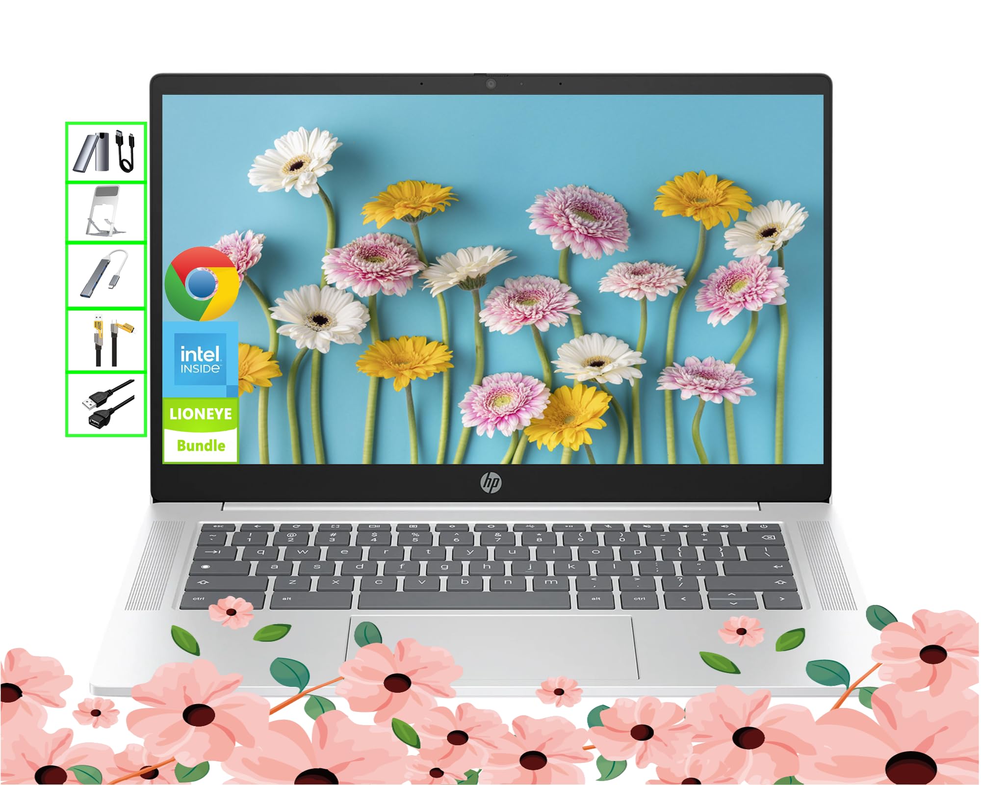 Hp Chromebook | 14'' Hd Laptop | 4Gb Ram | 128Gb Ssd & 128Gb Portable Ssd | Intel 4 Core Cpu | Webcam | Usb C | Wi Fi | Bluetoot