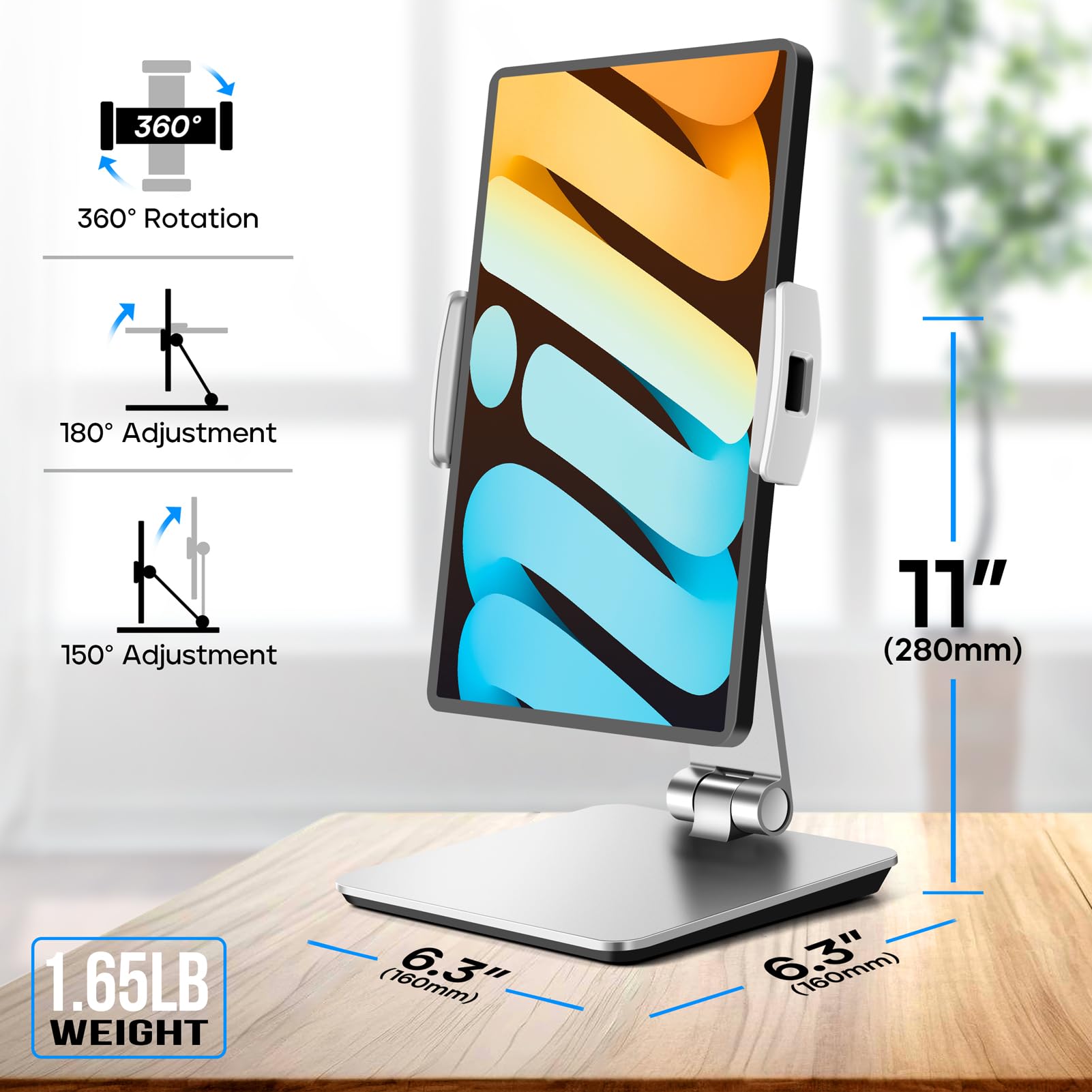 Roadom Tablet Stand For Desk, Adjustable 360 Swivel Bracket, 180 Tiltable Clamp,Foldable Tablet Holder For 4.7 17.3'' Phone/Ipad