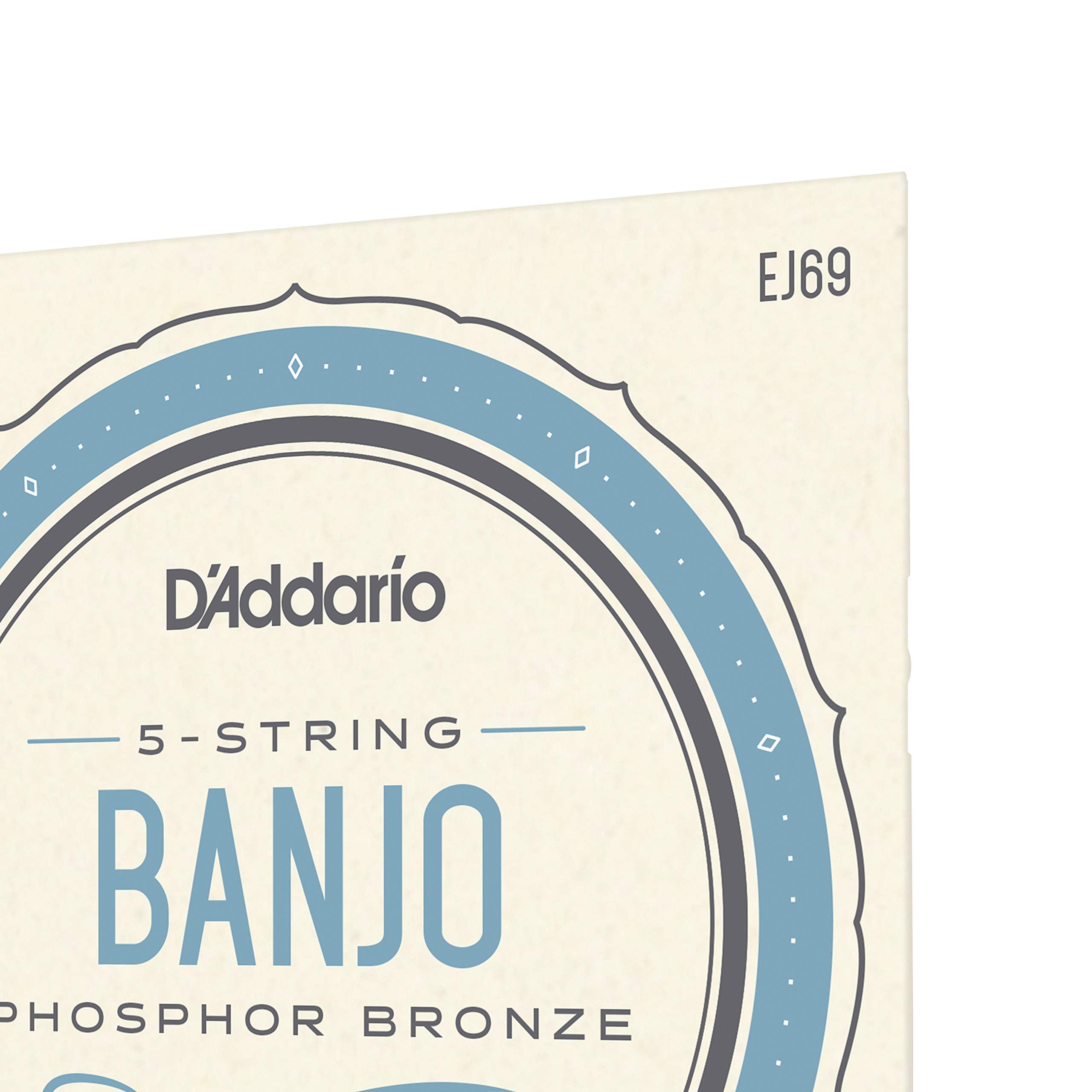 D'Addario Banjo Strings, Phosphor Bronze, Ej69, Light Gauge 9 20, 5 String Set, Pack Of 1