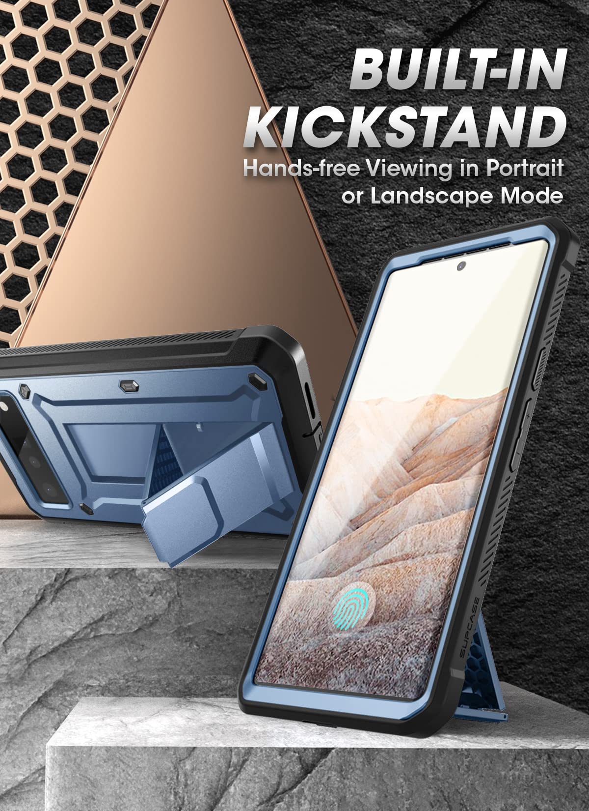 Supcase Unicorn Beetle Pro Rugged Holster Case For Google Pixel 6 Pro (2021), Metallic Blue