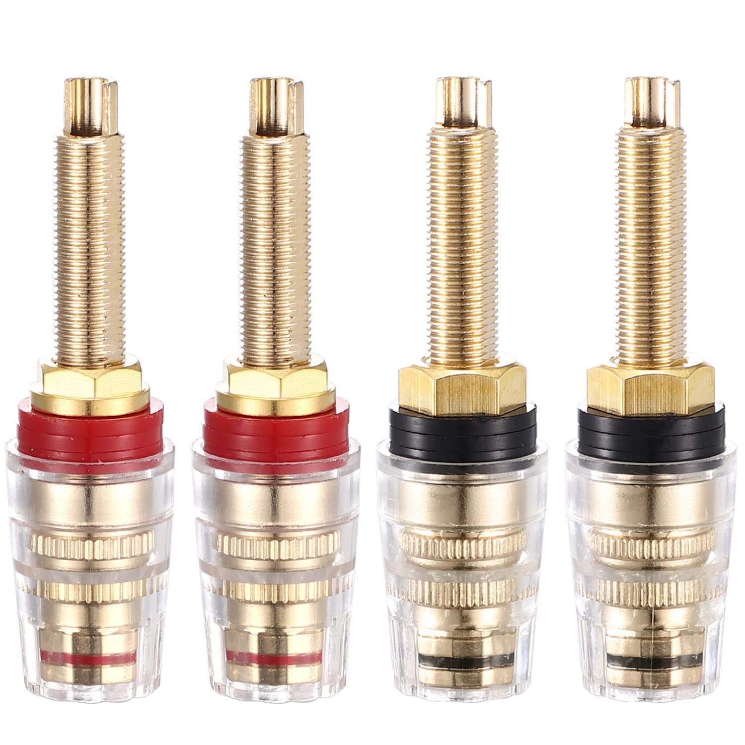 Facmogu 4Pcs Black & Red Heavy Duty 5 Way Binding Post Banana Jacks 4Mm, 24K Gold Plated Sold Brass Insulated Binding Post Banan