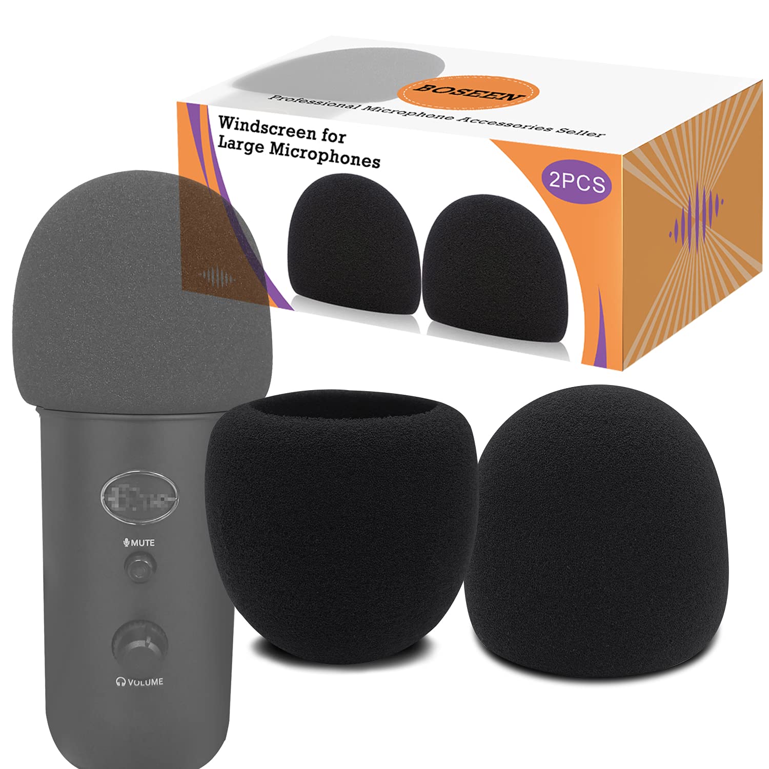 Foam Microphone Windscreen For Blue Yeti   Professional Pop Filter For 2.5 Inch Diameter Microphones Sponge Mic Cover 2Pcs