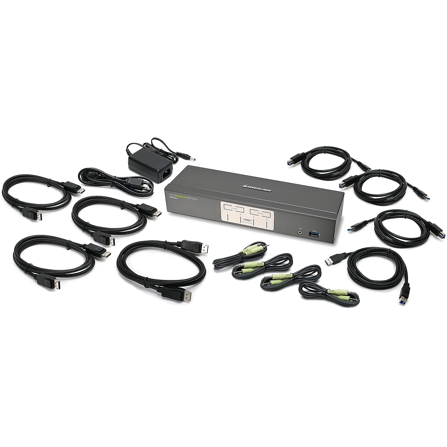 IOGEAR 4-Port DisplayPort KVMP Switch - 4K 30Hz - 2-Port USB 3.1 Hub Rate 5Gbps - Keyboard Mouse Input - 7.1 HD Audio - Front Panel Selector - TAA Compliant - Mac/Win - GCS1904 Black-New