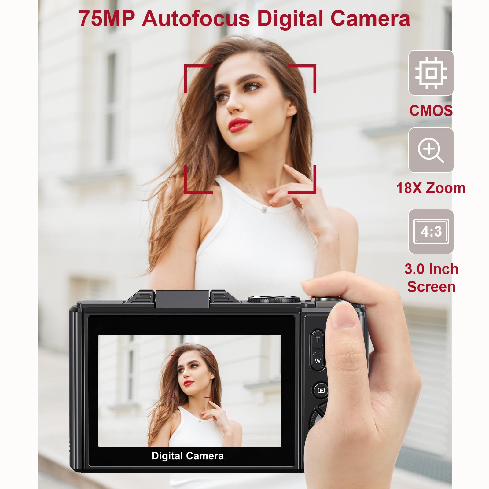 Digital Cameras For Photography - 5K 75Mp Vlogging Camera For Youtube Wifi - Uhd Autofocus Vlog Camera 3 180 Flip Screen With 18